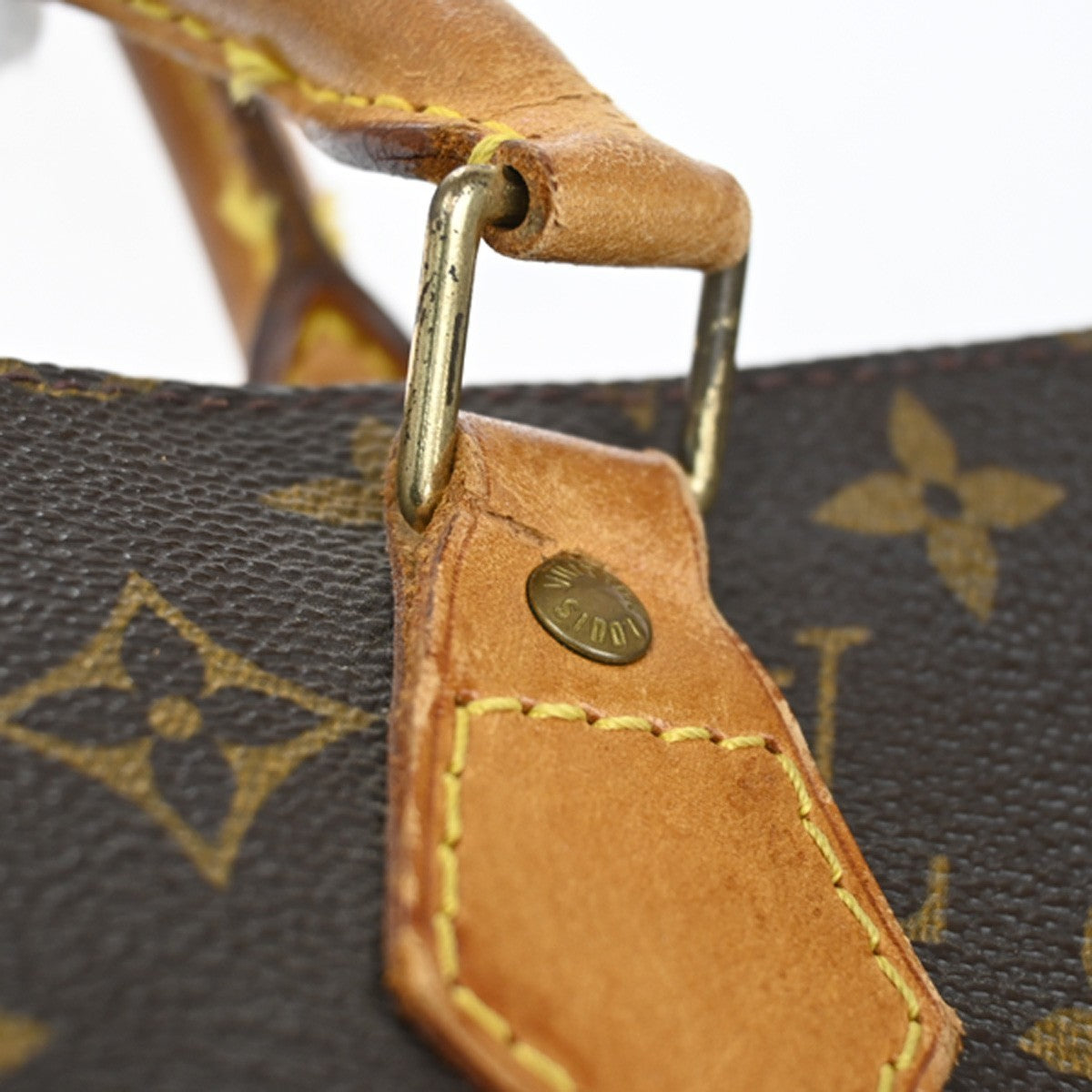 LOUIS VUITTON Logo Sac Plat Hand Tote Bag Monogram Leather Brown M51140 61TA072