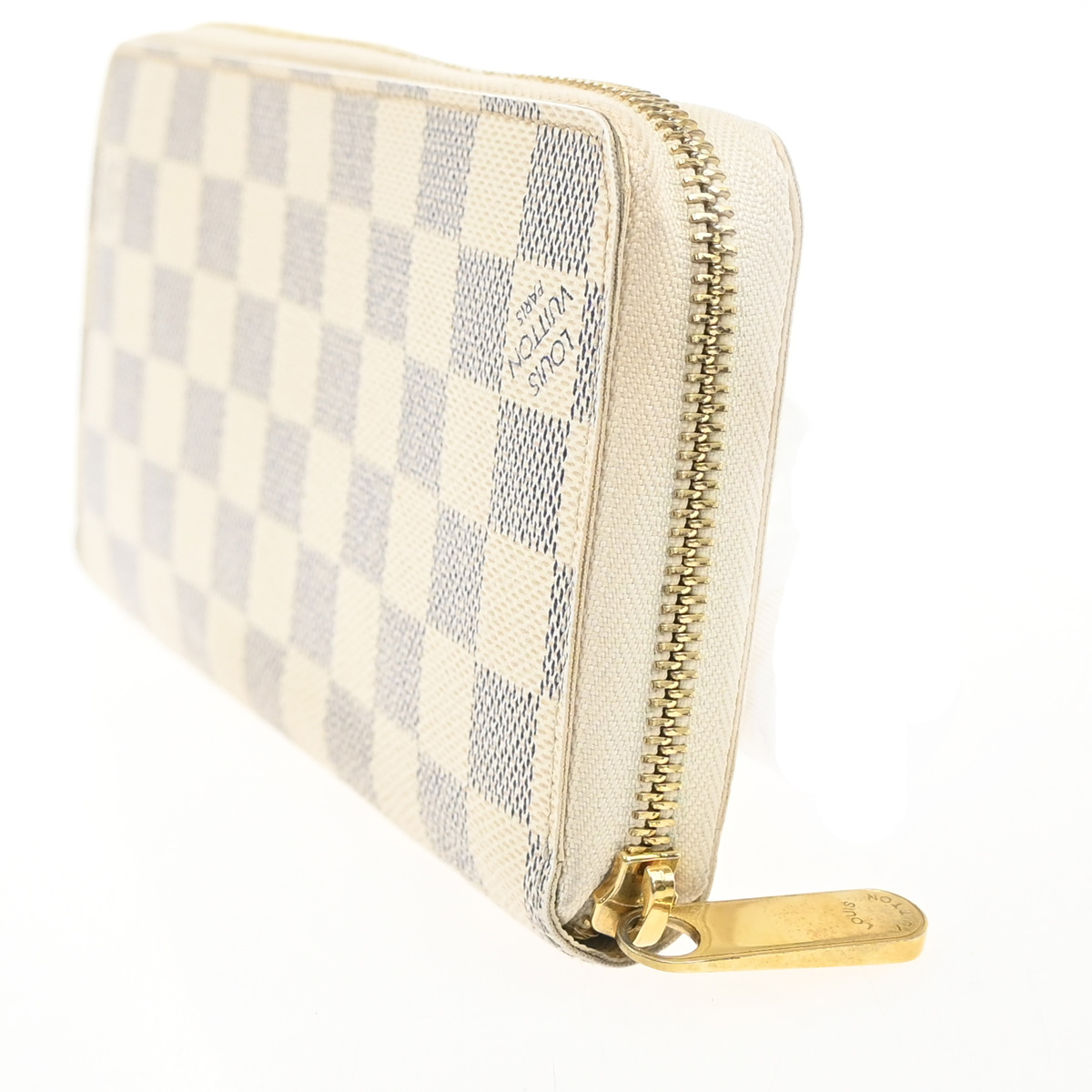 LOUIS VUITTON Zippy Long Wallet Damier Azur Leather White Spain N60019 82MA354