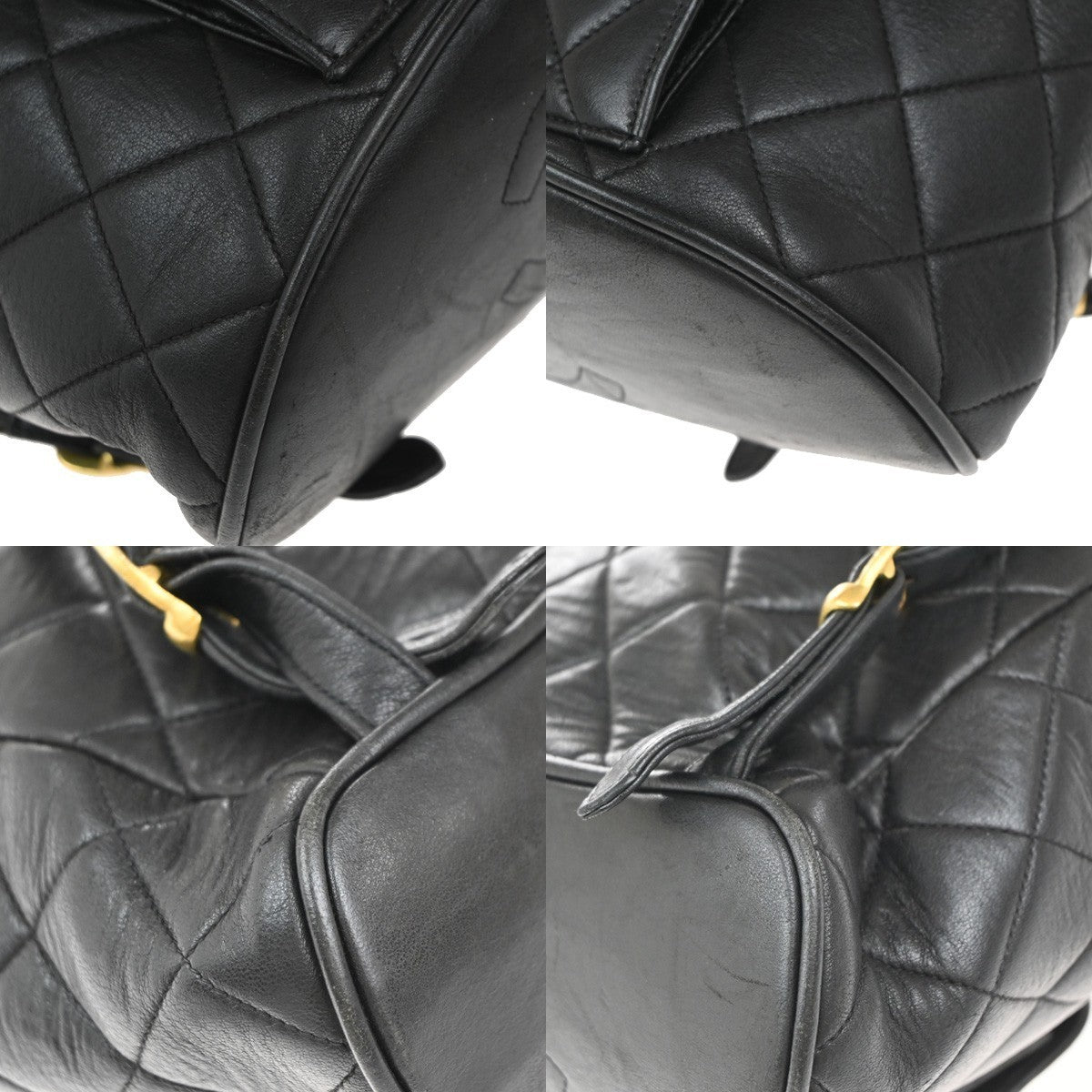 CHANEL CC Logo Duma Matelasse Chain Backpack Bag Leather Black Vintage 359RP114