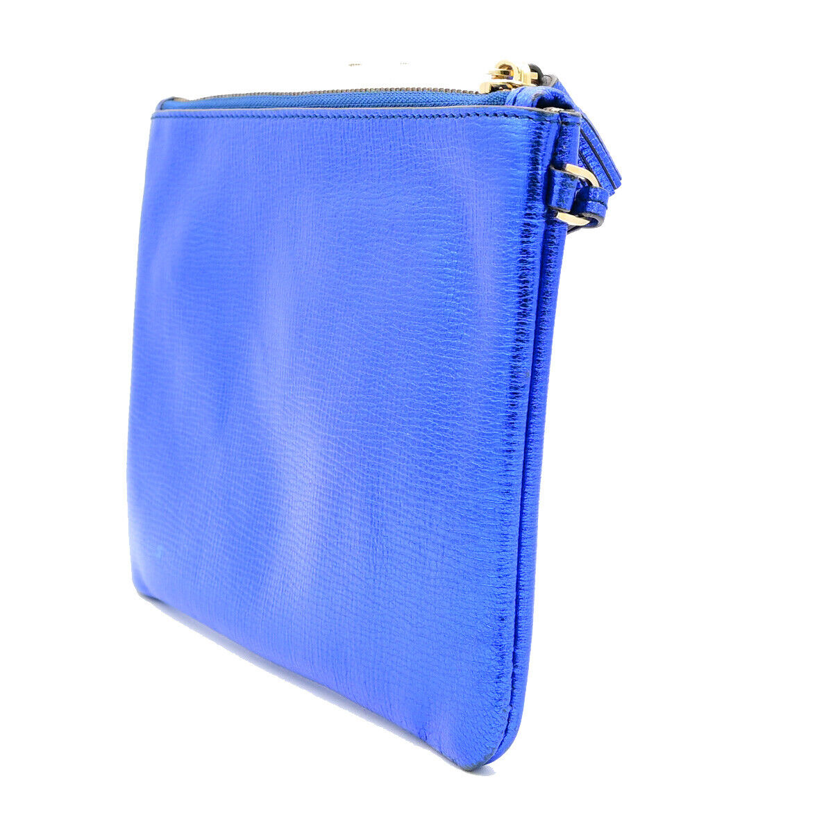 ANYA HINDMARCH Logo Smiley Wink Tassel Clutch Hand Bag Leather Blue 01KA261