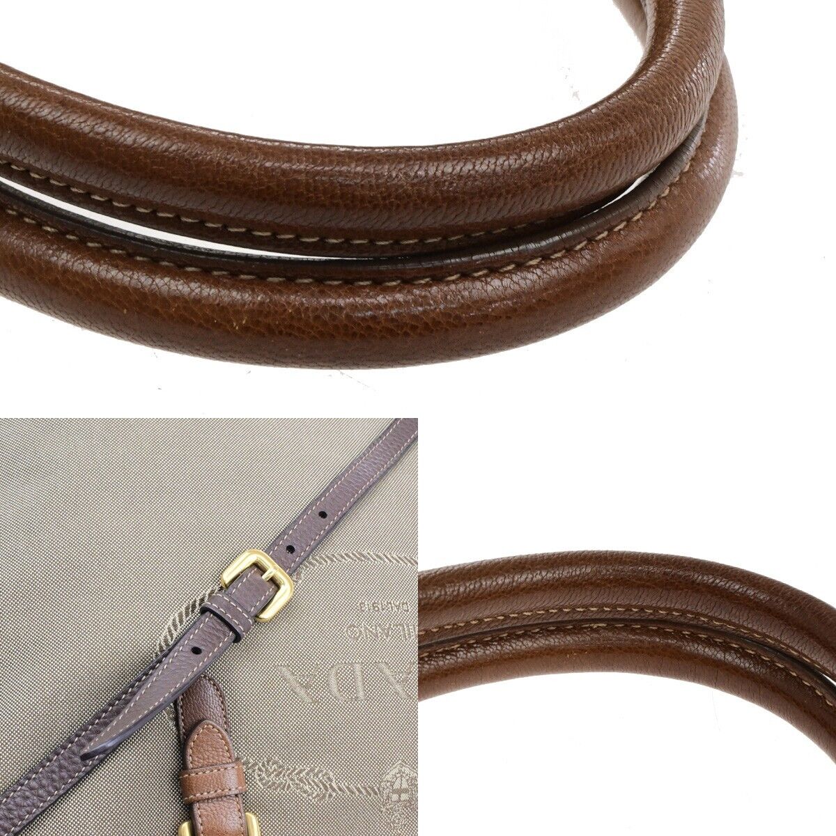 PRADA MILANO Logo Jacquard 2Way Shoulder Hand Bag Canvas Leather Brown 82EE119
