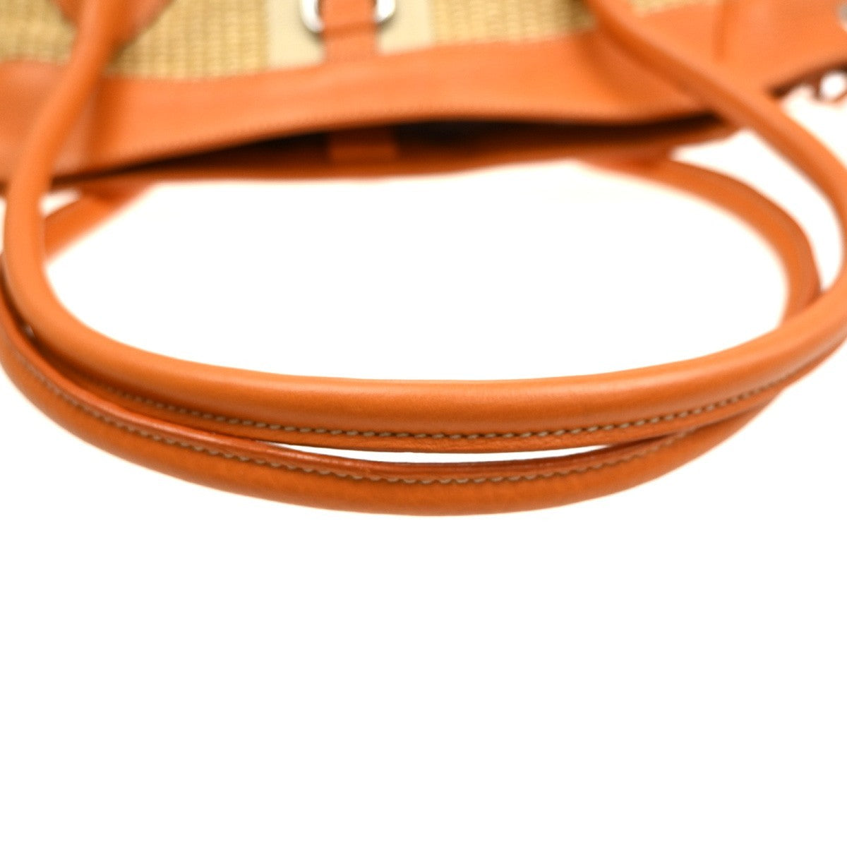 PRADA Logo Shoulder Bag Raffia Straw Leather Beige Orange SHW Italy 76YJ131