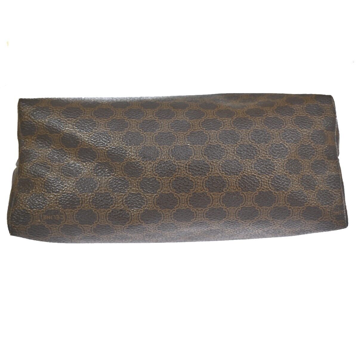 CELINE Logo Macadam Pattern Clutch Hand Bag PVC Leather Brown Italy 02ED480