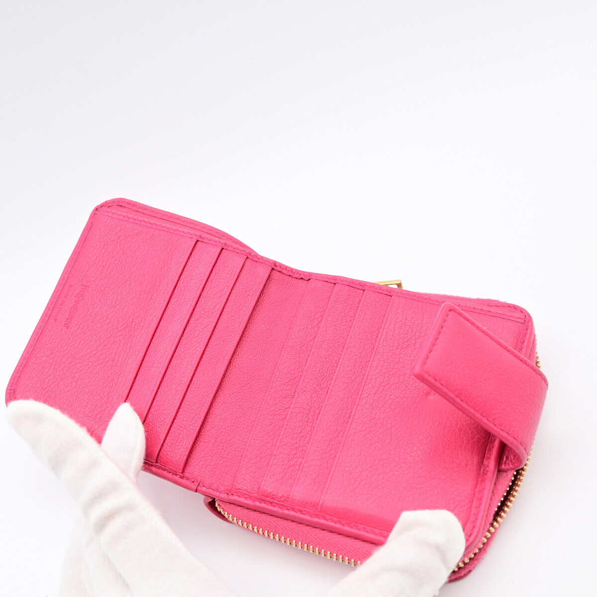 YVES SAINT LAURENT YSL Logo Bifold Wallet Purse Leather Pink GHW 04YE803