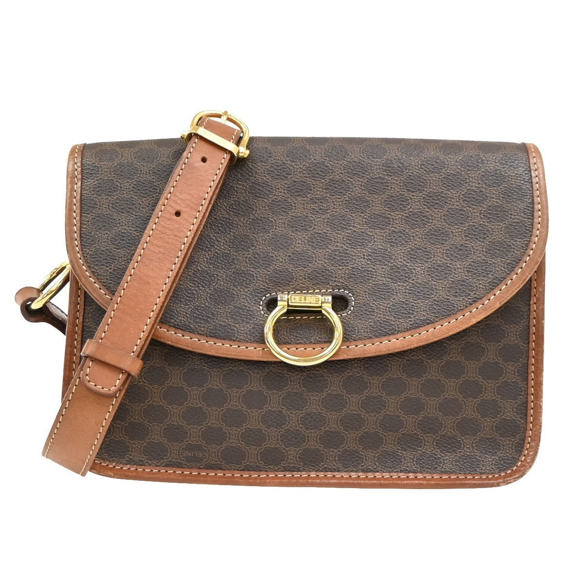 CELINE Logo Macadam Pattern Shoulder Bag PVC Leather Brown GHW Italy 62KP342