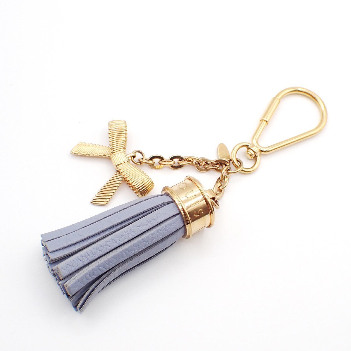 LOUIS VUITTON Logo Tassel Ribbon Bag Charm Blue Leather Gold M65128 62TA573