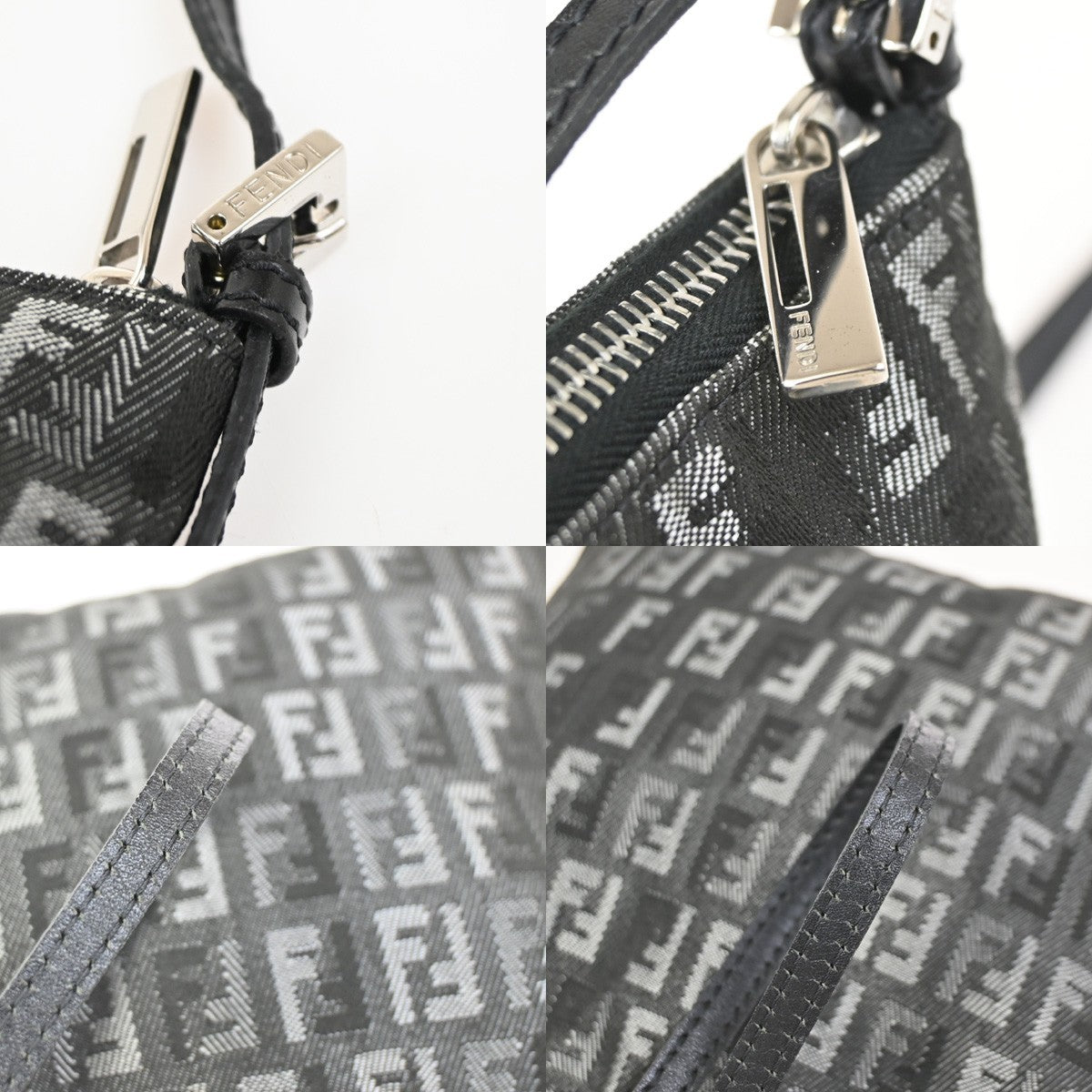 FENDI Logo Zucchino Mini Shoulder Bag Canvas Leather Black SHW Italy 79YH962
