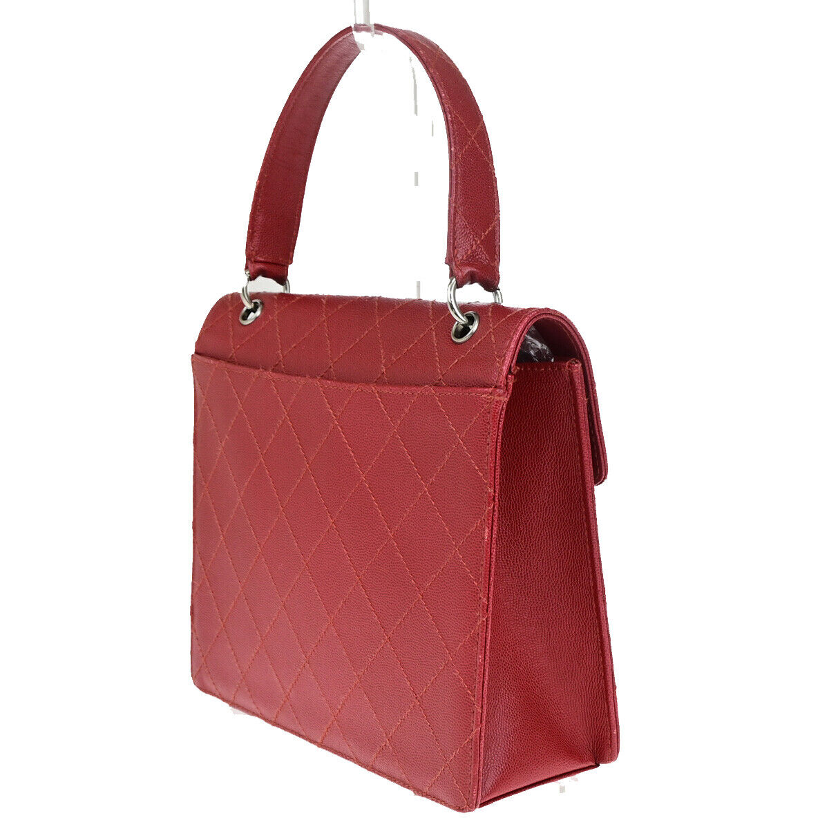 CHANEL CC Matelasse Hand Bag Grained Calfskin Leather Red SHW Vintage 626RK692