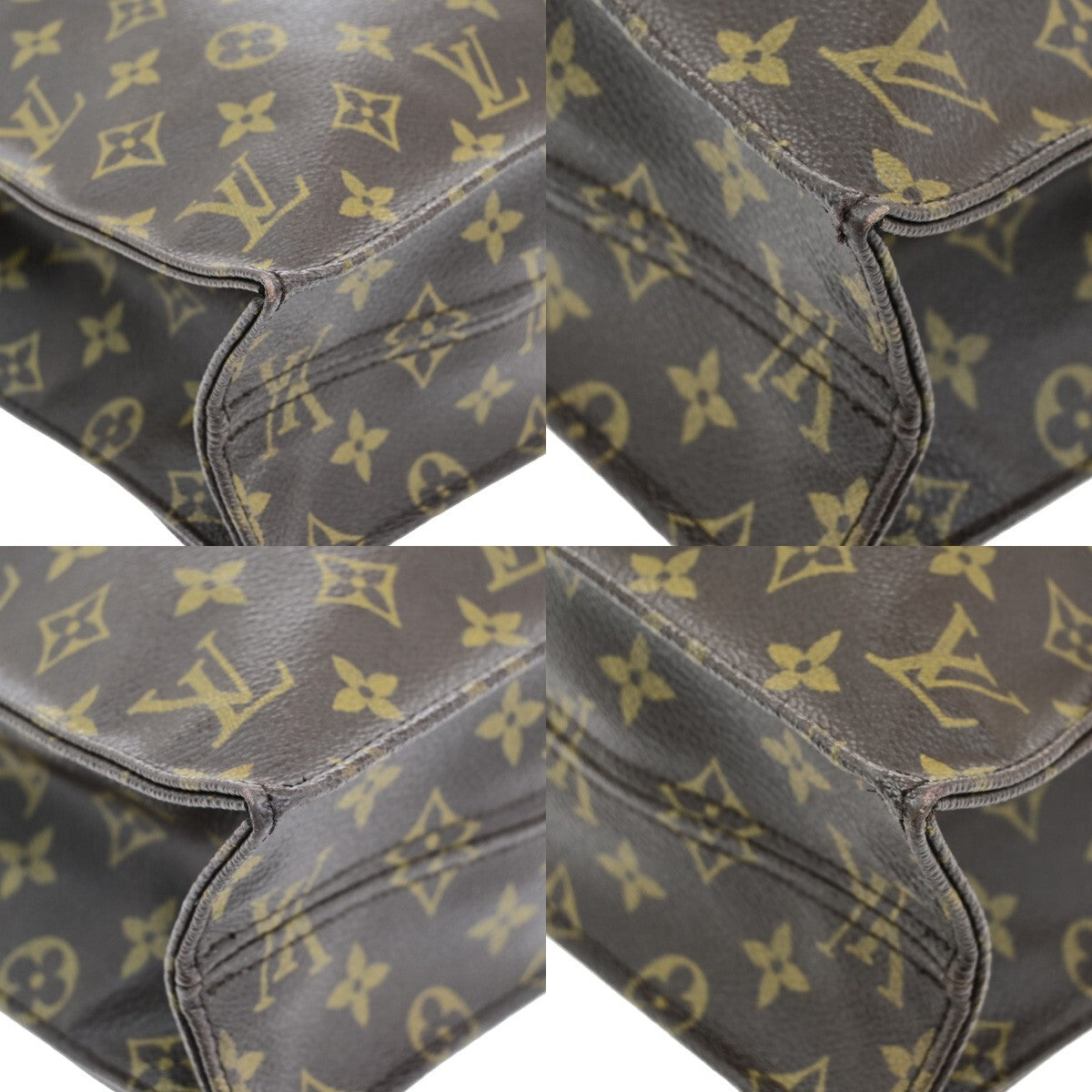 LOUIS VUITTON Logo Sac Plat Hand Tote Bag Monogram Leather Brown M51140 30EE026