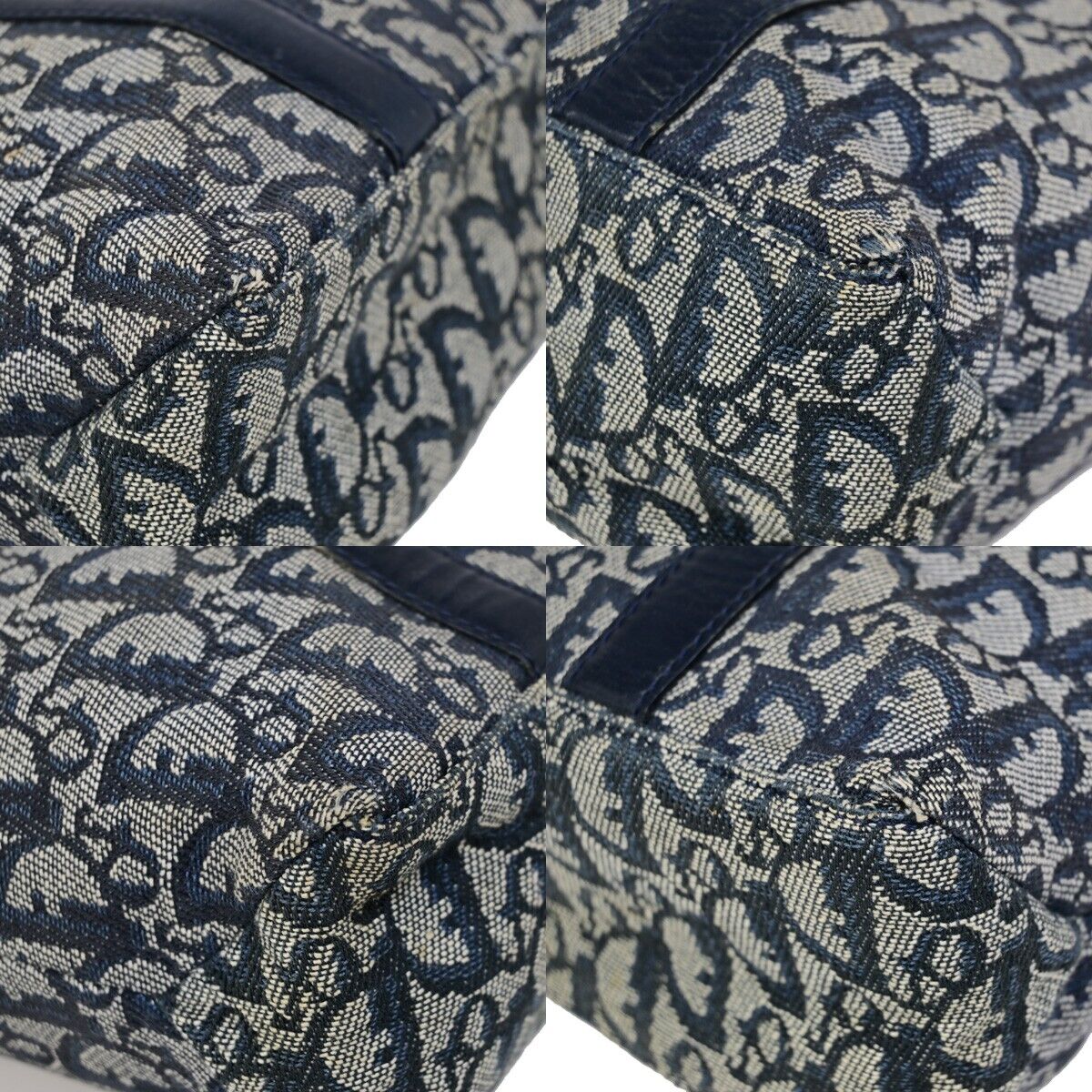 CHRISTIAN DIOR Trotter Pattern Hand Tote Bag Canvas Leather Blue GHW 35EB800