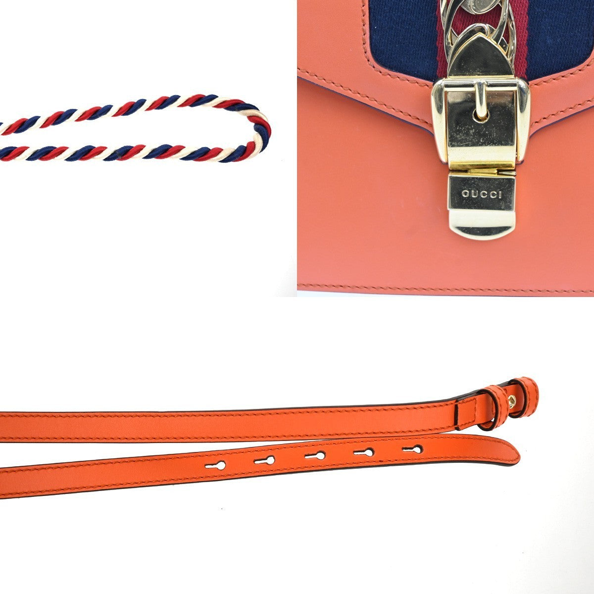 GUCCI Sylvie Sherry Line 2way Shoulder Hand Bag Leather Orange GHW Italy 98MA189