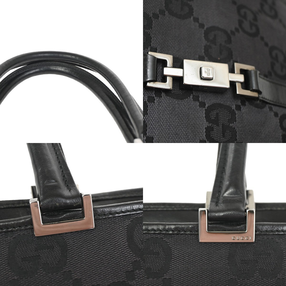 GUCCI GG Pattern Jackie Tote Hand Bag Canvas Leather Black SHW Italy 67ZA373