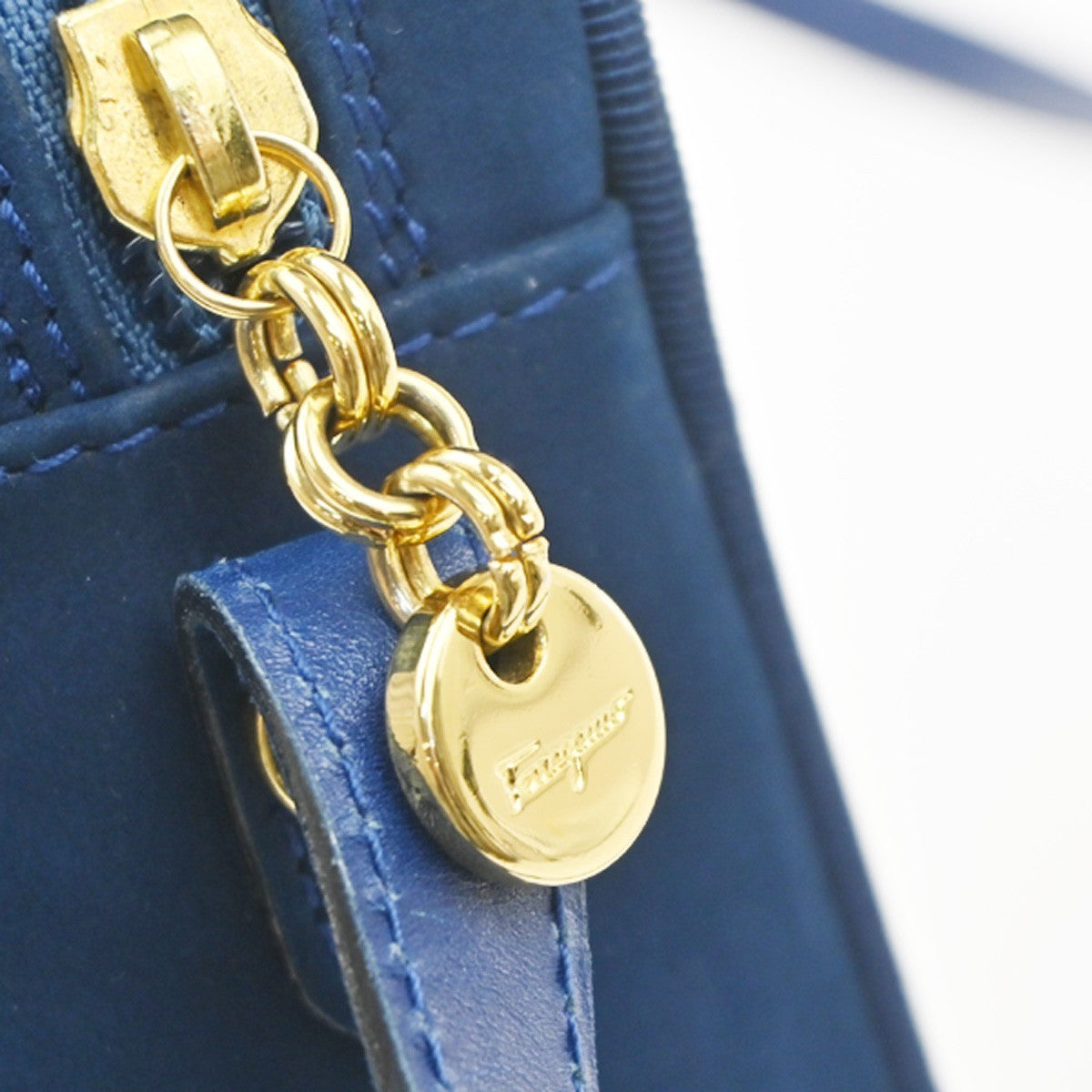 SALVATORE FERRAGAMO Vara Shoulder Bag Suede Leather Navy Blue GHW Italy 62MA558