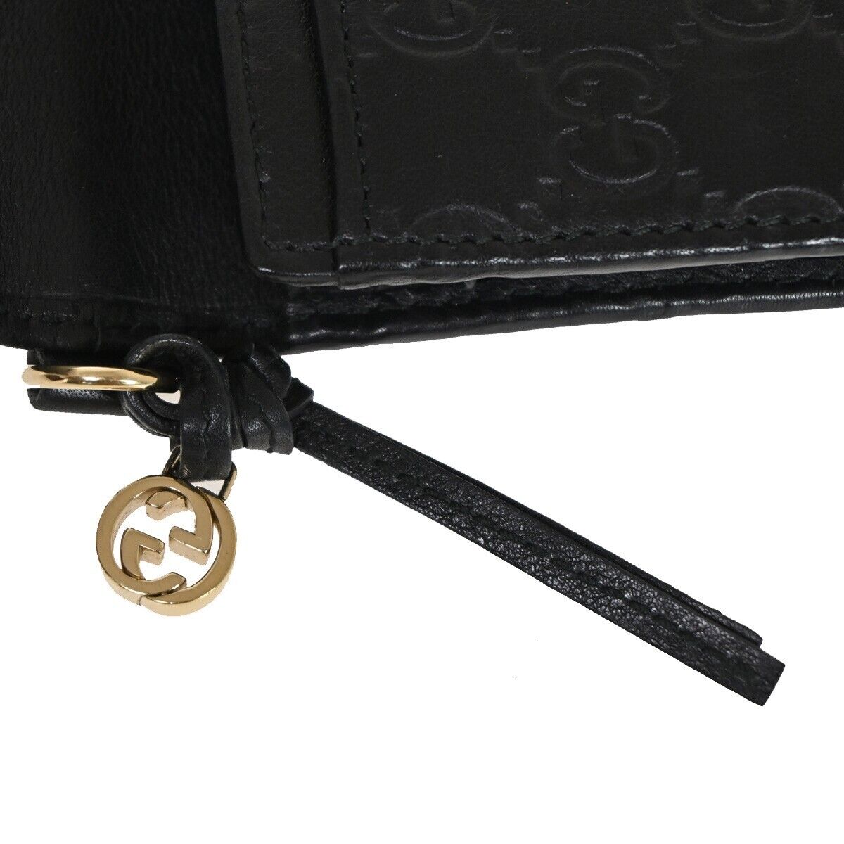 GUCCI Micro Guccissima GG Pattern Long Bifold Wallet Leather Black Gold 32EA632