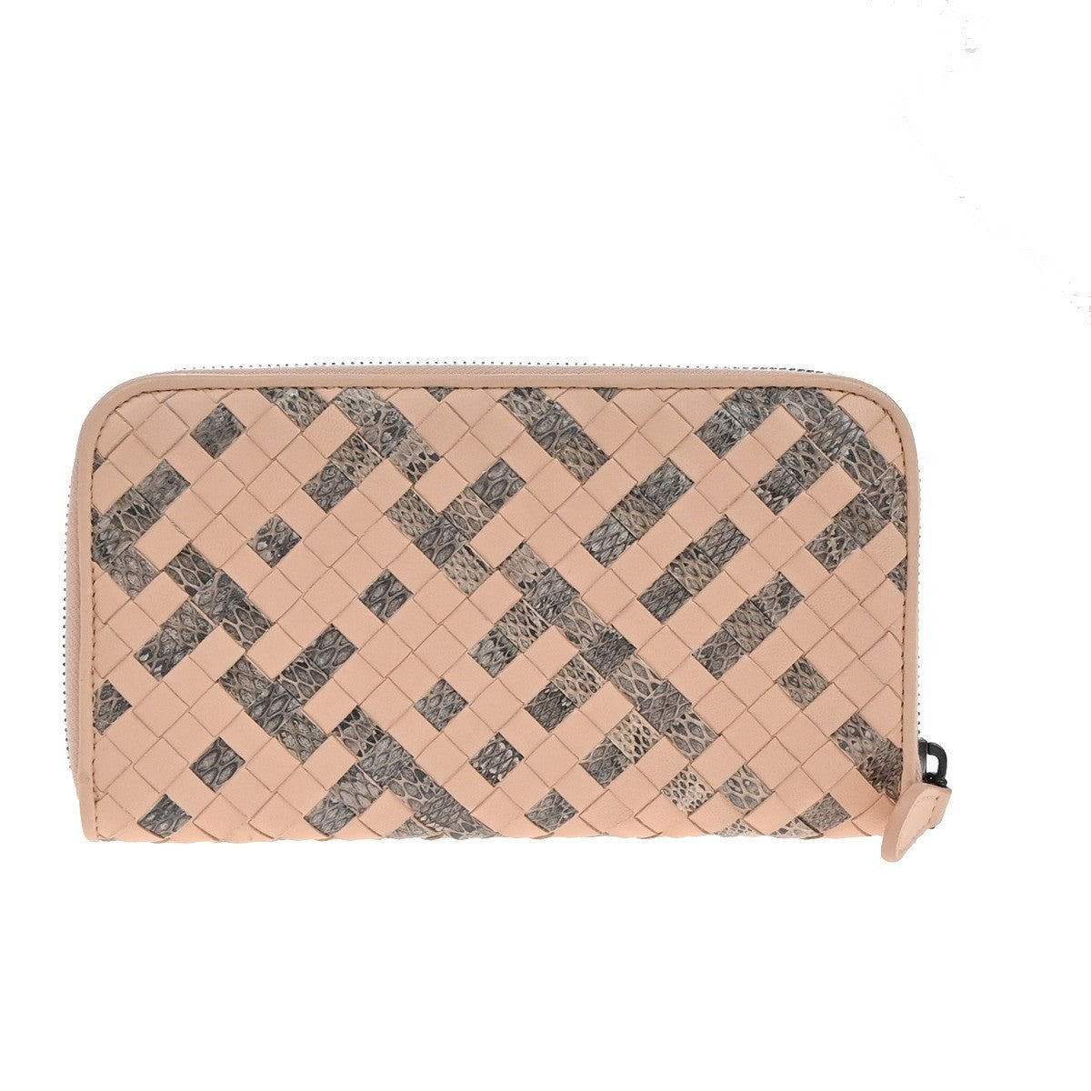 BOTTEGA VENETA Intrecciato Zip Around Long Wallet Embossing Leather Pink 33RF621
