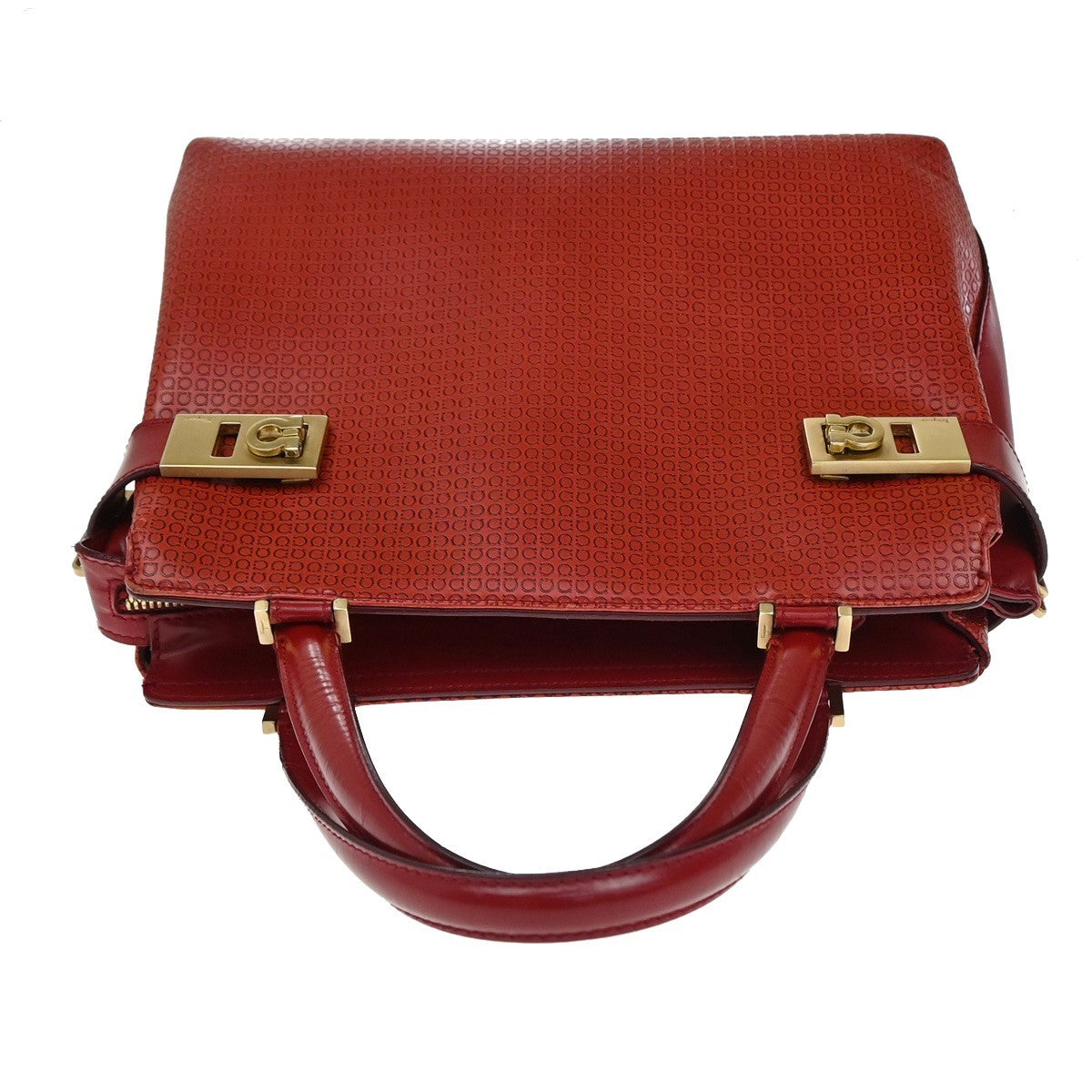 SALVATORE FERRAGAMO Logo Gancini Hand Bag Leather Red GHW Italy  66KA625