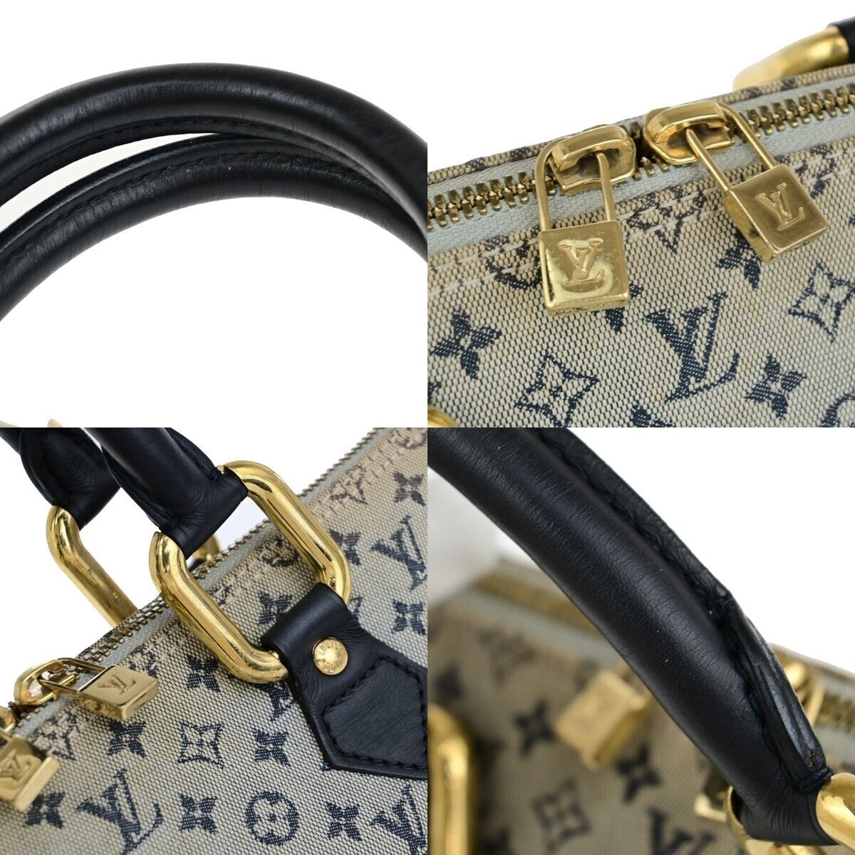 LOUIS VUITTON Logo Alma Long Hand Bag Monogram Mini Canvas Blue M92205 31ED365