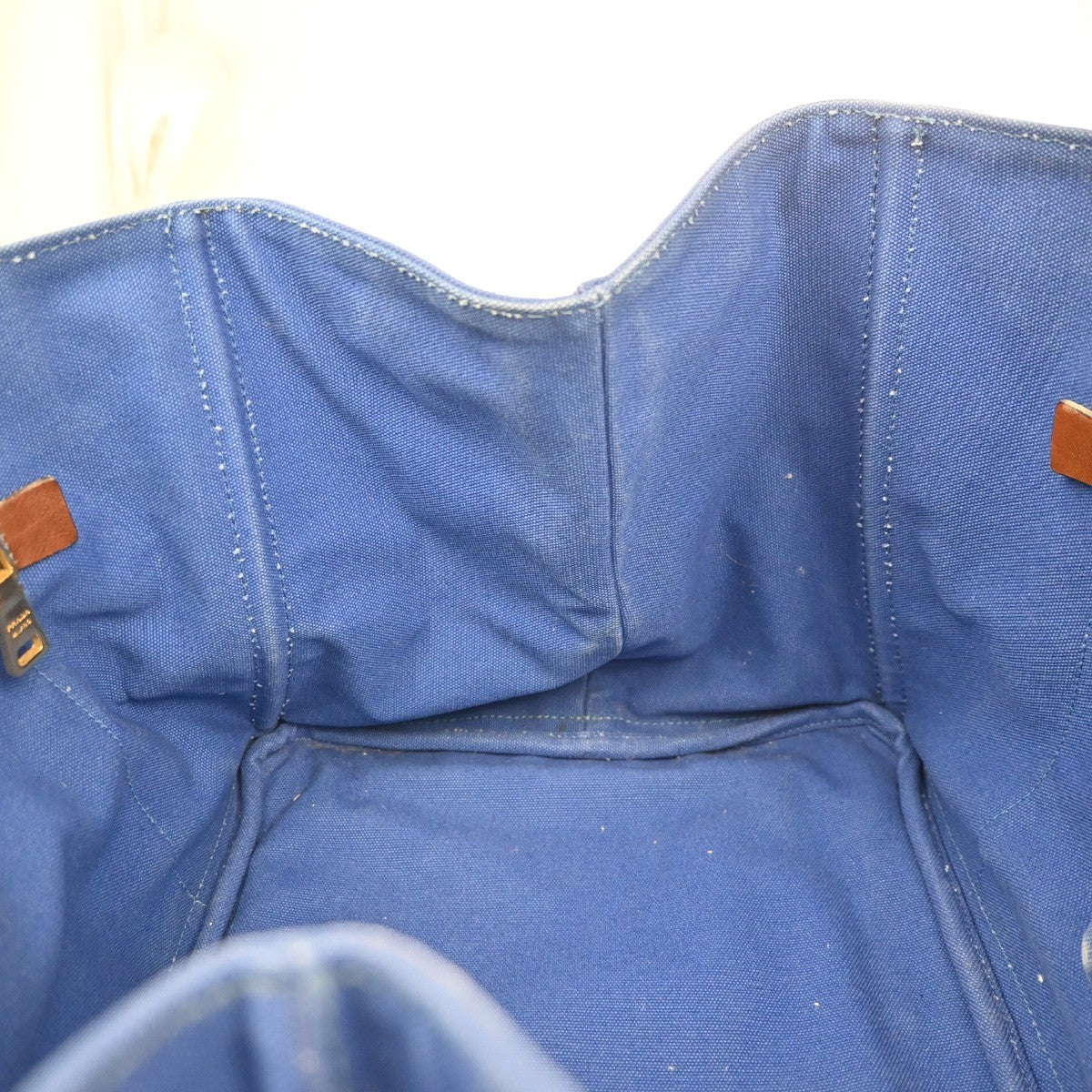 PRADA Logo CANAPA Shoulder Hand Tote Bag Canvas Leather Blue GHW 36KC773