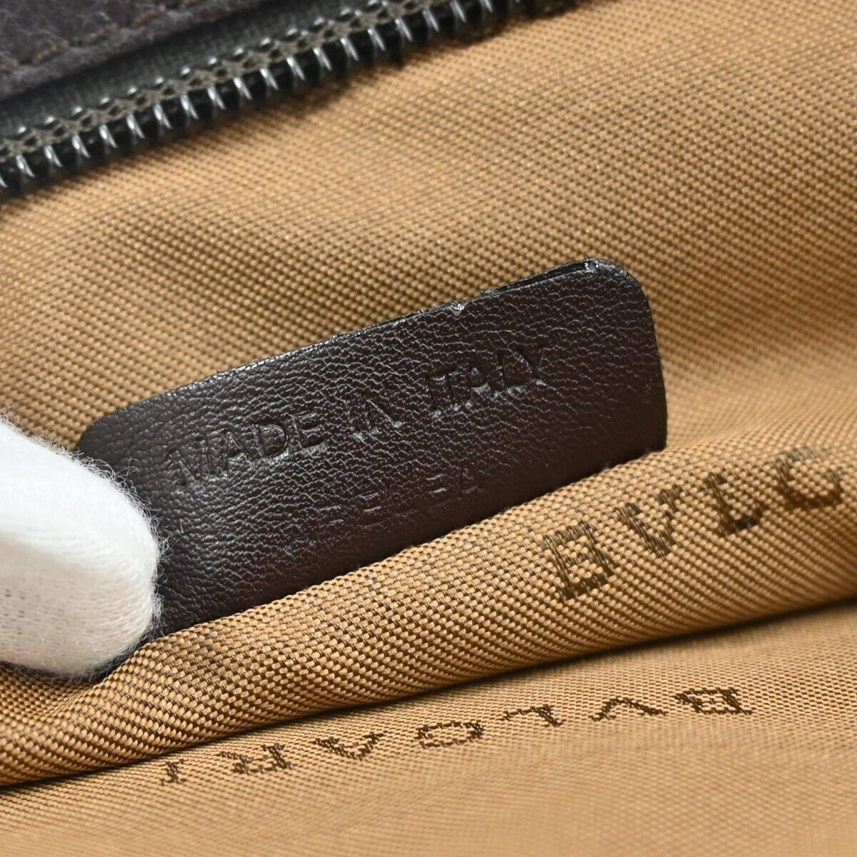 BVLGARI Logo MANIA Crossbody Shoulder Bag Canvas Leather Brown Silver 68DA075