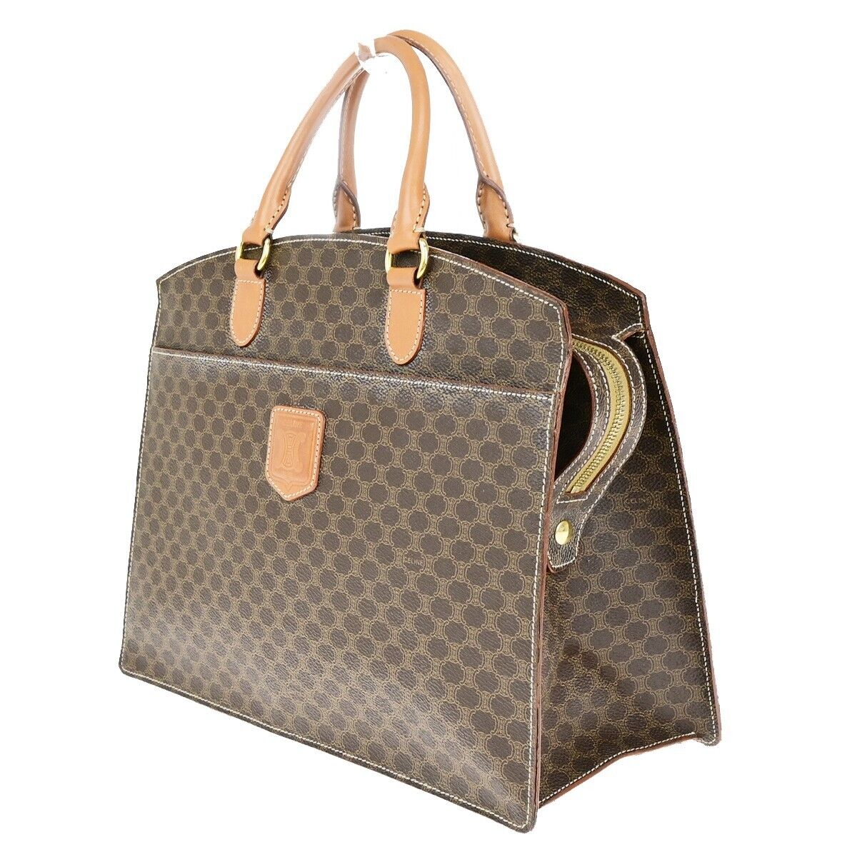 CELINE Logo Macadam Pattern Hand Bag PVC Leather GHW Made in Itay 83EC971