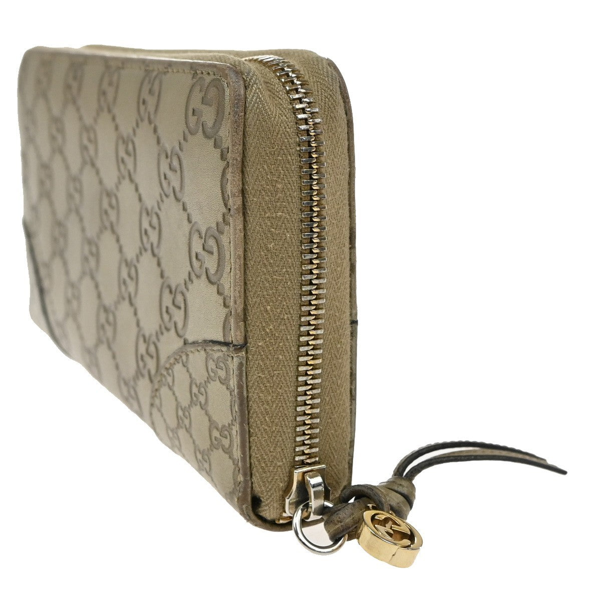 GUCCI Logo Guccissima GG Pattern Long Zipper Wallet Leather Beige GHW 09YH801
