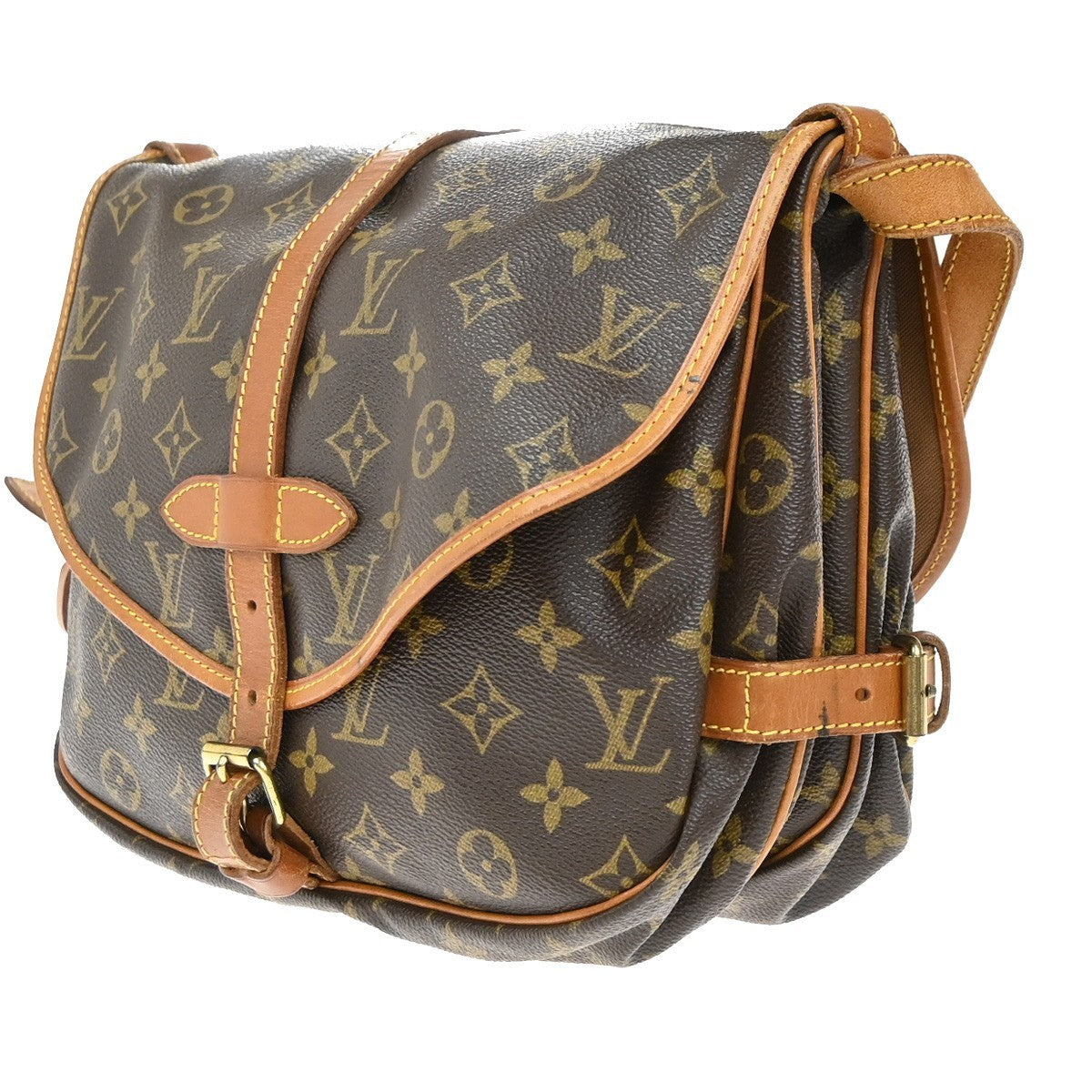 LOUIS VUITTON Logo Saumur 30 Shoulder Bag Monogram Leather Brown M42256 84EG375
