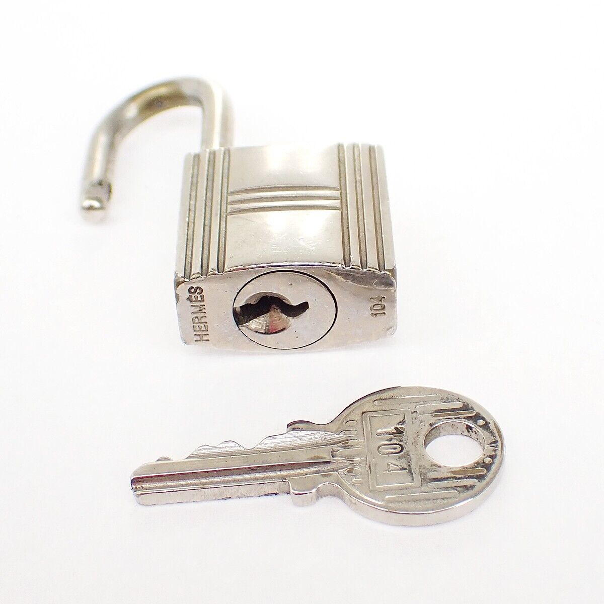 HERMES Logo 10 Set Cadena Padlock Key Bag Charm Silver-plated Accessroy 31YE908