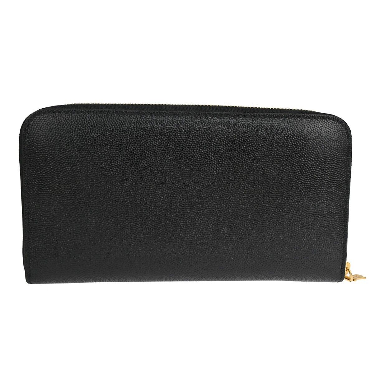 BURBERRY Logo  Zipper Long Wallet Purse Leather Black Gold Italy 31KA118