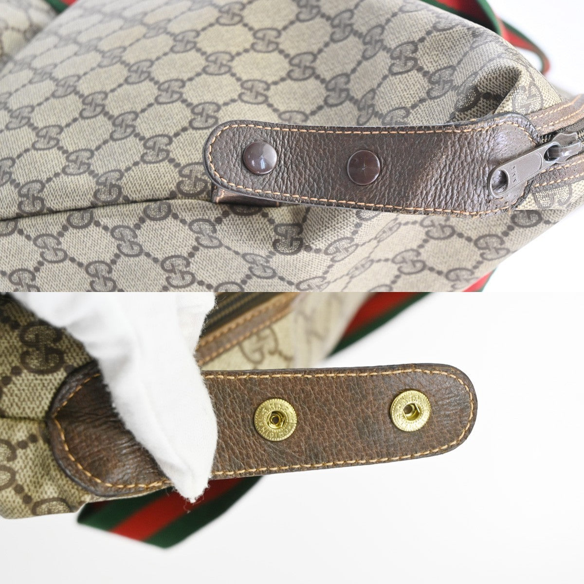 GUCCI Web Stripe Sherry GG Pattern Shoulder Bag PVC Leather Brown Italy 33TA685