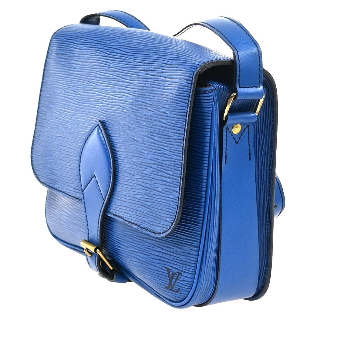 LOUIS VUITTON LV Cartouchiere Shoulder Bag Epi Leather Blue Gold M52245 77YJ046
