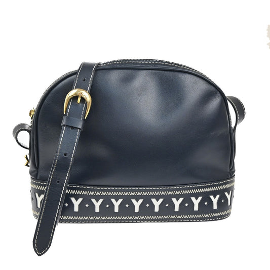 SAINT LAURENT Crossbody Shoulder Bag Leather Navy Blue White GHW France 70TA554