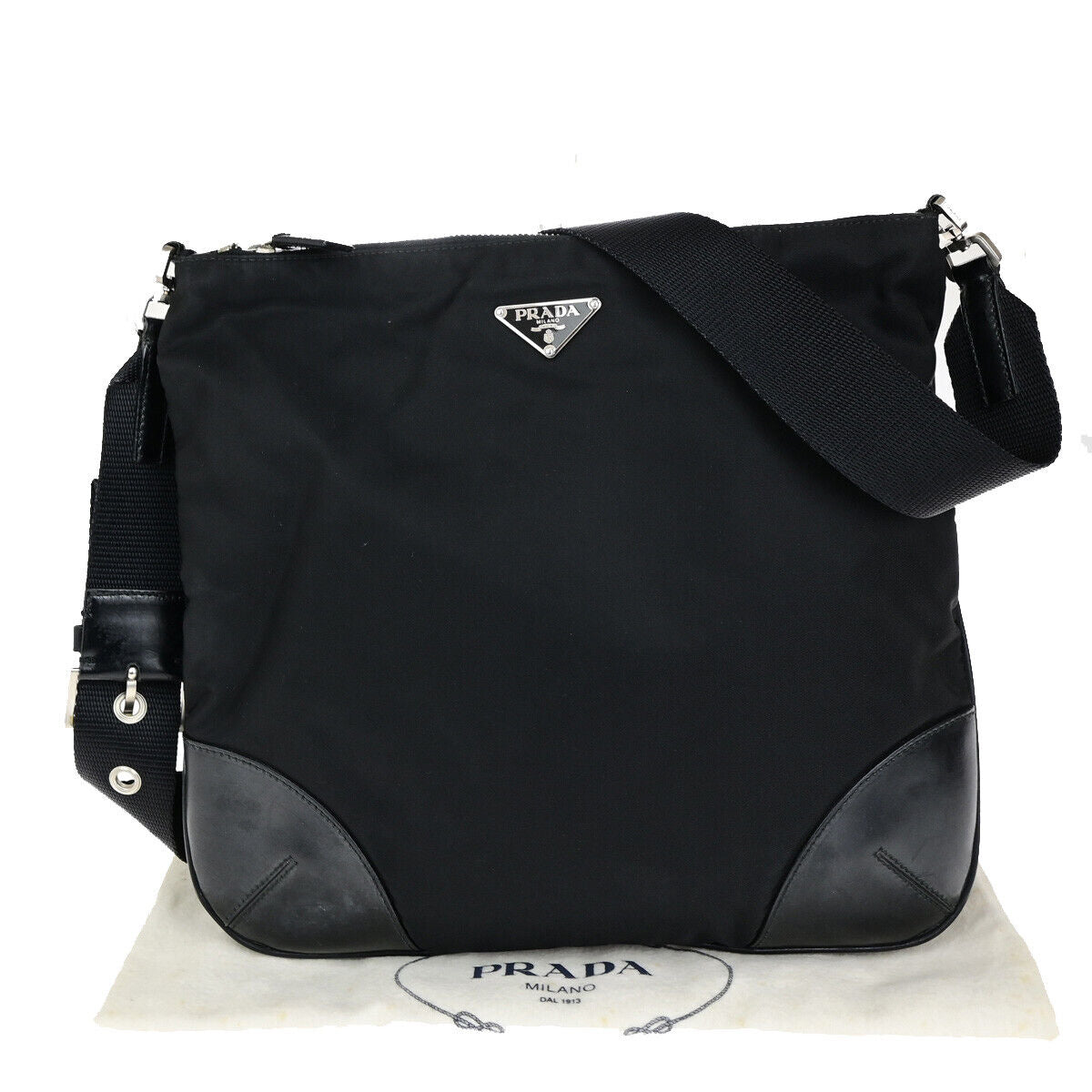 PRADA Logo Tessuto Crossbody Shoulder Bag Nylon Leather Black SHW Italy 67YG497