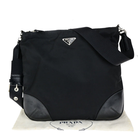 PRADA Logo Tessuto Crossbody Shoulder Bag Nylon Leather Black SHW Italy 67YG497