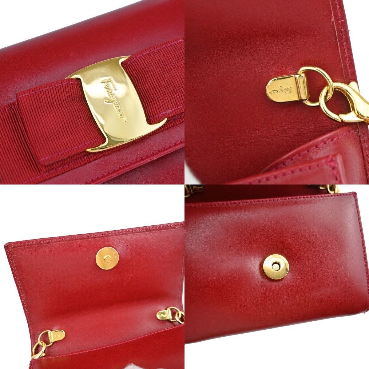 SALVATORE FERRAGAMO Vara 2Way Chain Mini Shoulder Clutch Bag Leather Red 31EA933