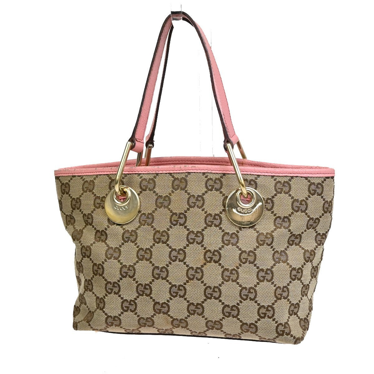 GUCCI Logo GG Pattern Mini Hand Tote Bag Canvas Leather Brown Pink 34FB571