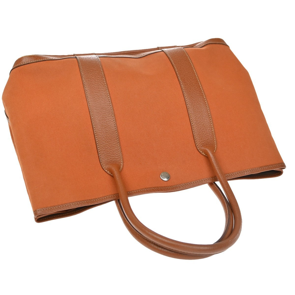 HERMES Garden Party PM Hand Bag Toile Officier Canvas Leather Orange 57RP184