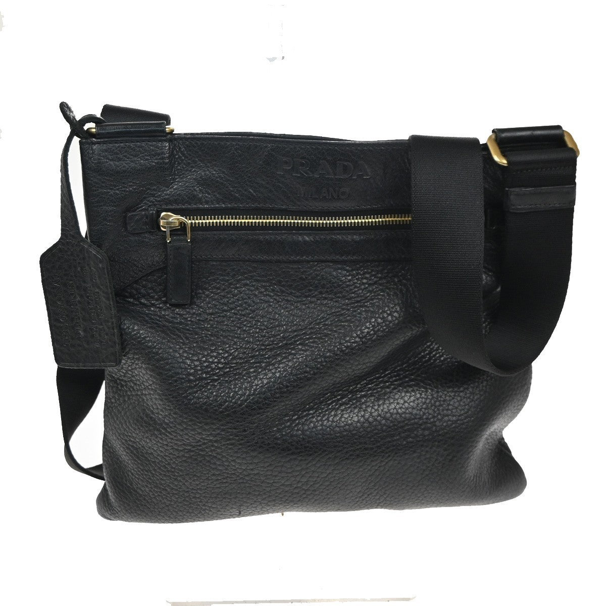 PRADA MILANO Messenger Shoulder Bag Canvas Leather Black GHW  11TA527