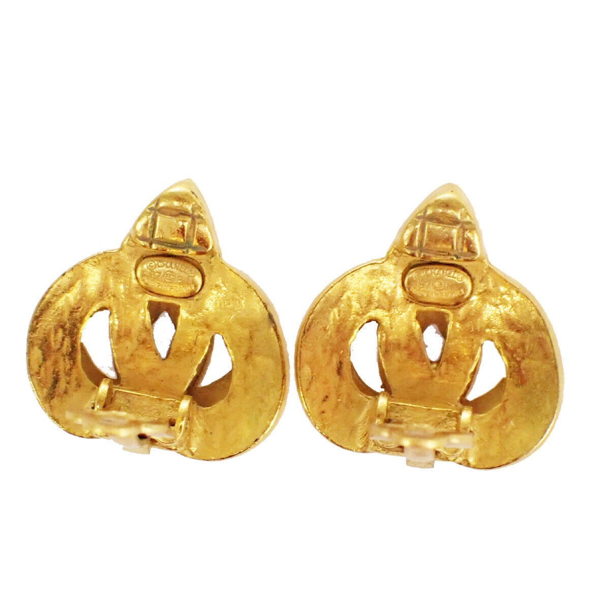 CHANEL CC Logo Button Earrings 97P Clip-On GHW France Accessory Vintage 97RH167