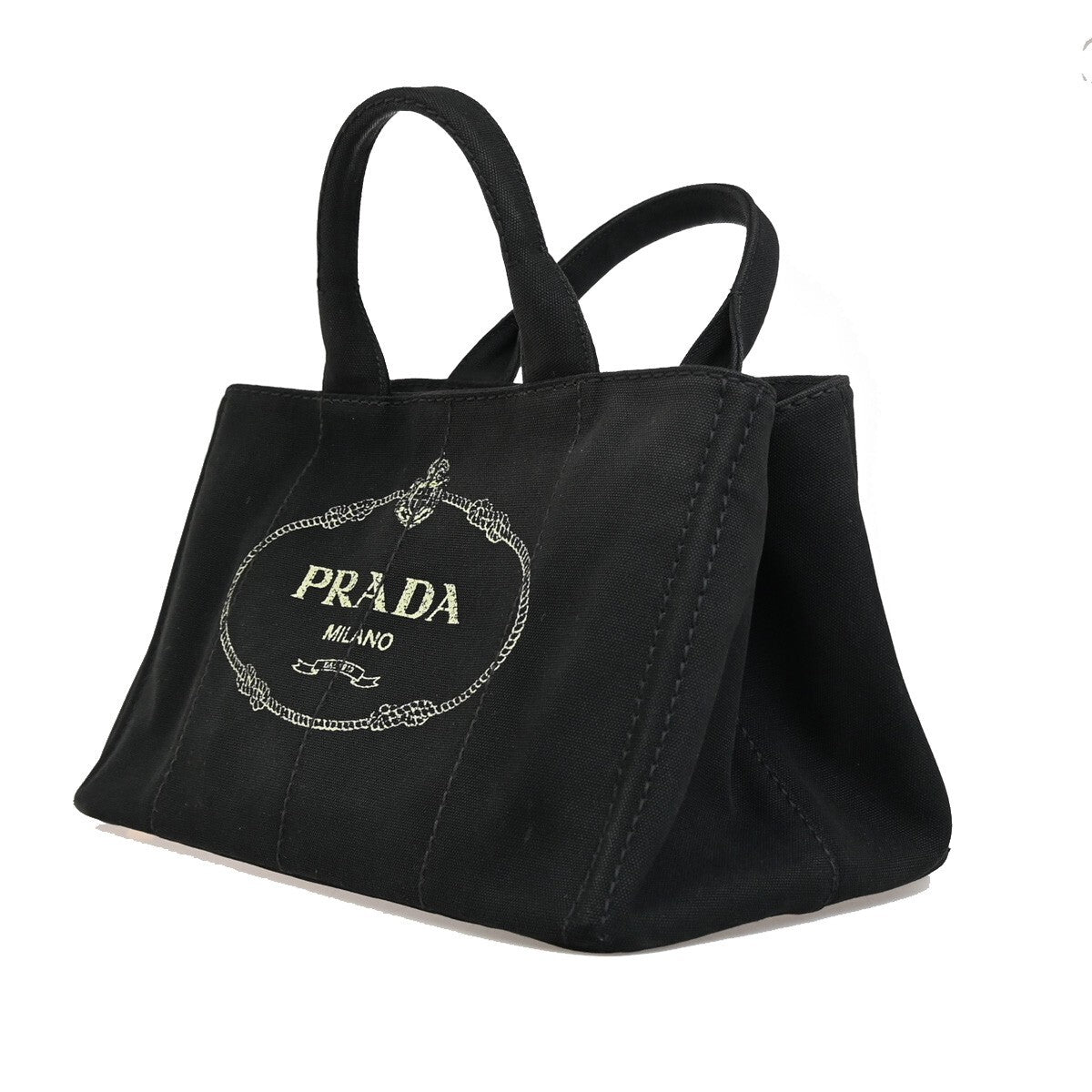 PRADA Logo Canapa 2Way Shoulder Hand Bag Canvas Leather Black GHW Italy 74EE291