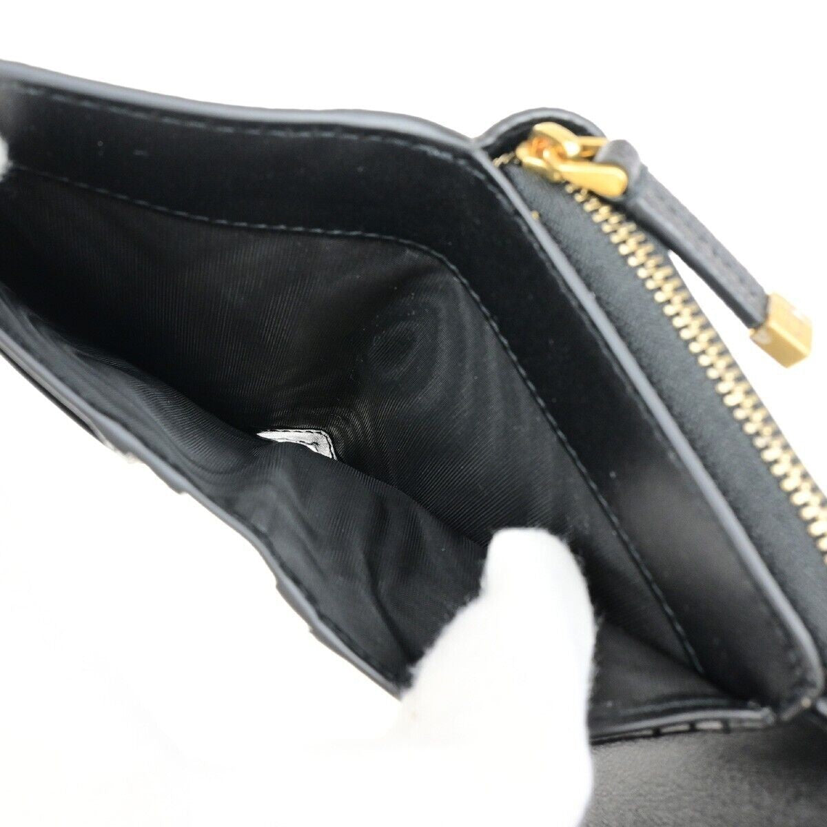 CHRISTIAN DIOR Logo Saddle Trifold Wallet Purse Leather Black GHW Italy 11RK018