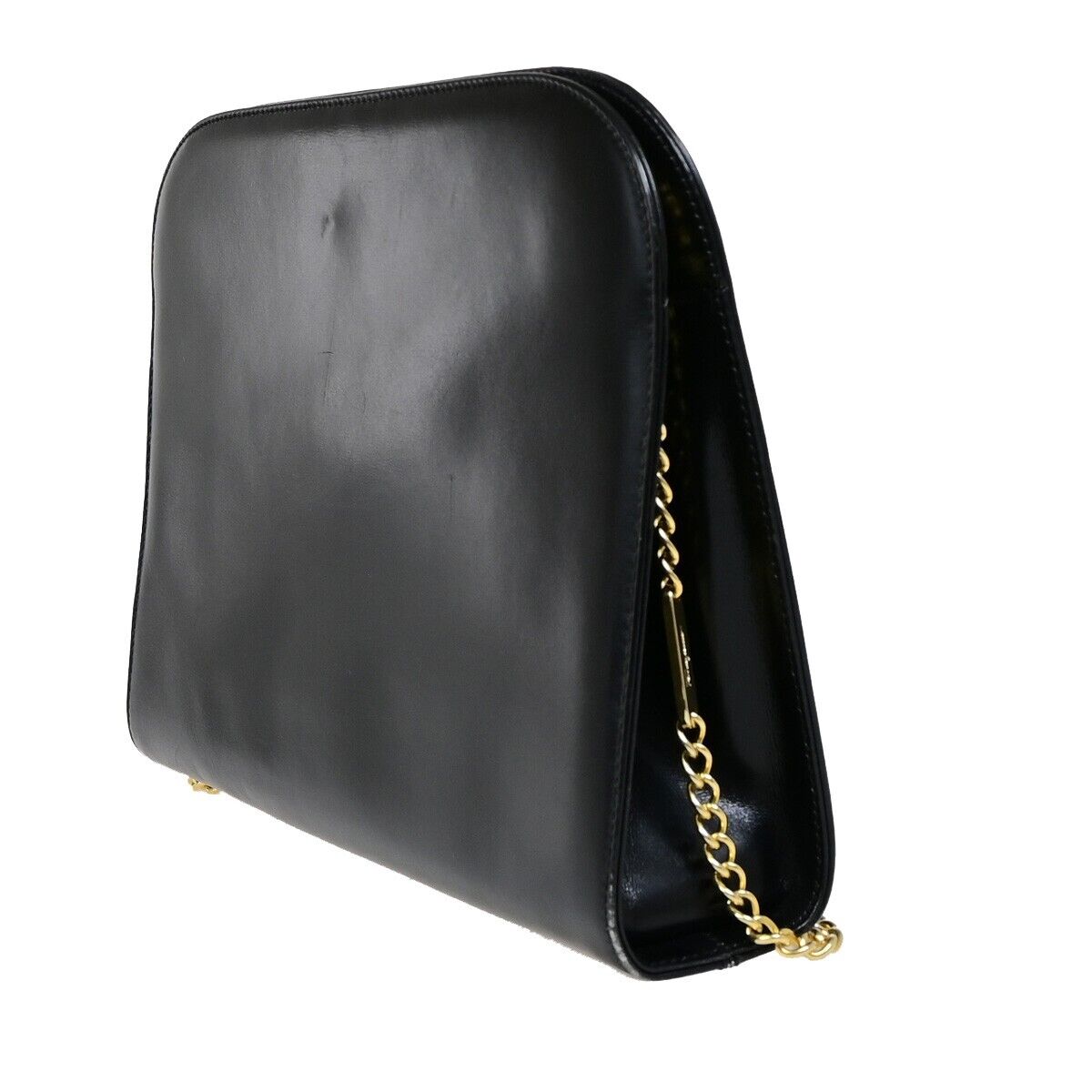 SALVATORE FERRAGAMO Gancini 2Way Chain Shoulder Clutch Bag Leather Black 36EB863