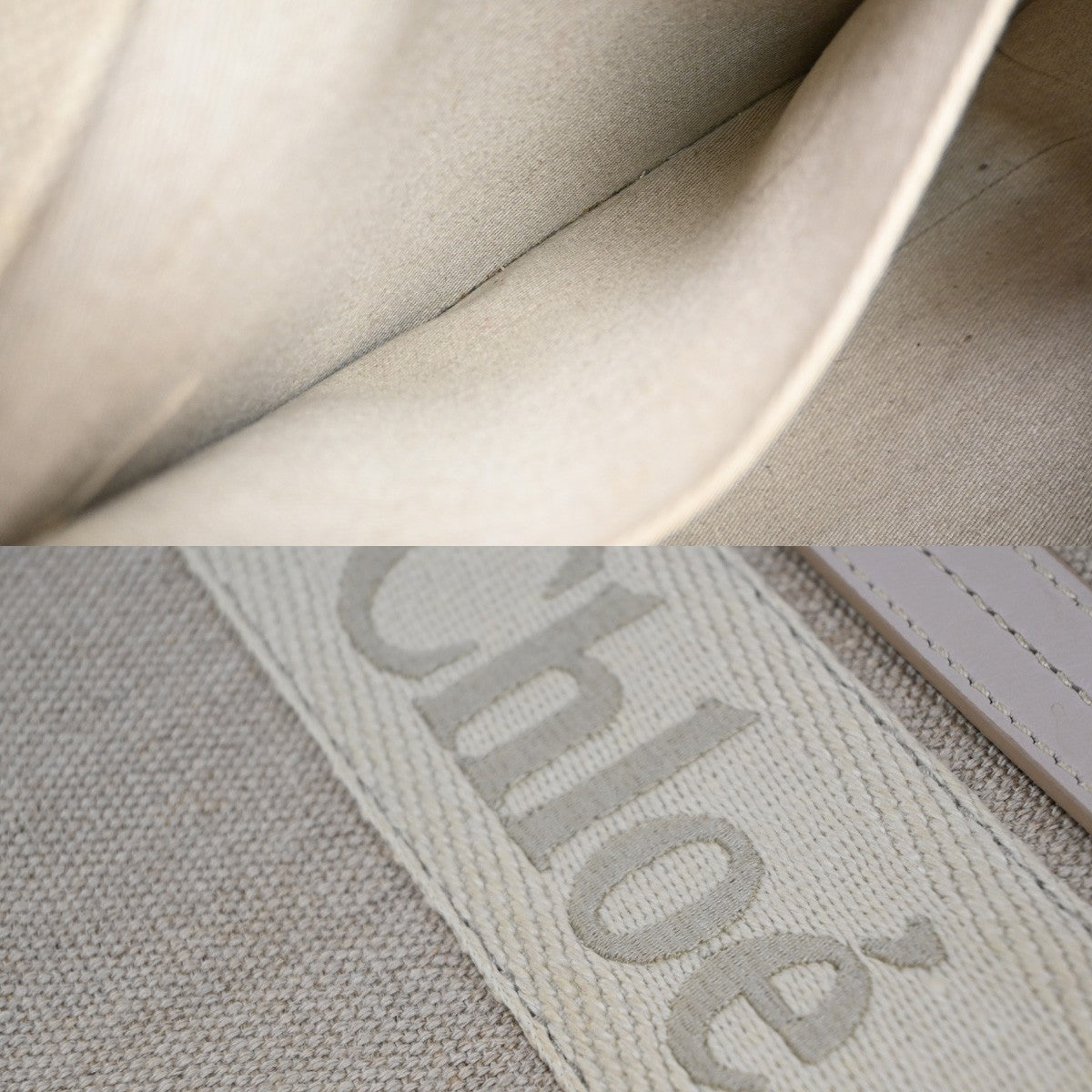CHLOE Logo Woody Medium Shoulder Tote Bagi Linen Leather Beige Italy 84YJ242