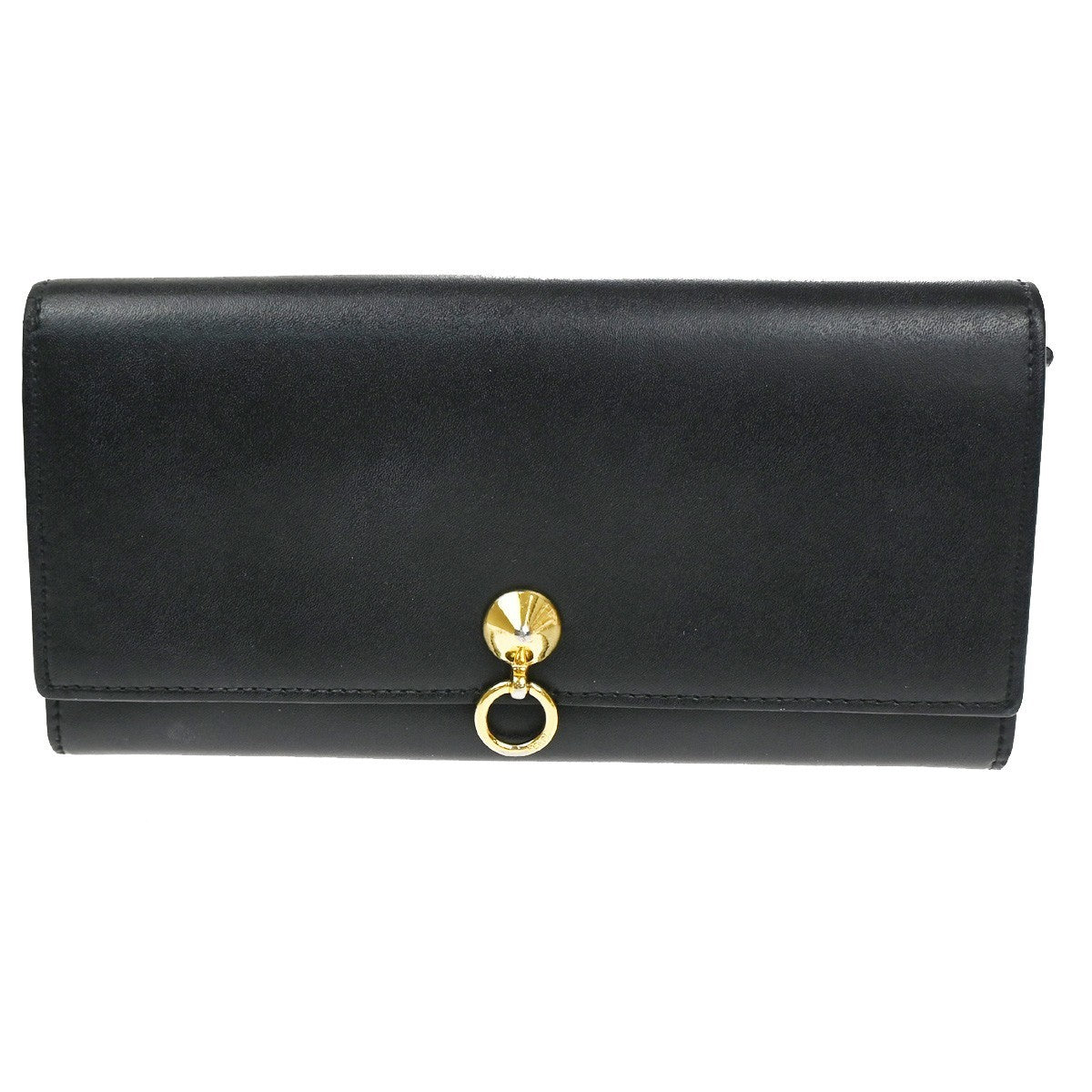 FENDI By The Way Logo Bifold Long Wallet Leather Black GHW Italy 63KD005