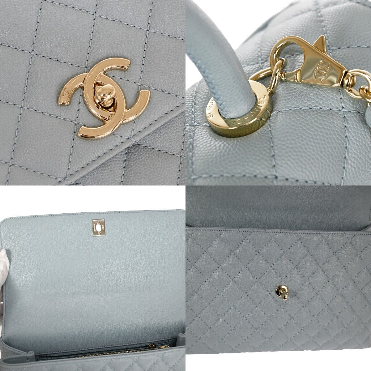 CHANEL CC Matelasse 2Way Chain Shoulder Bag Caviar Skin Leather Blue 901RH897