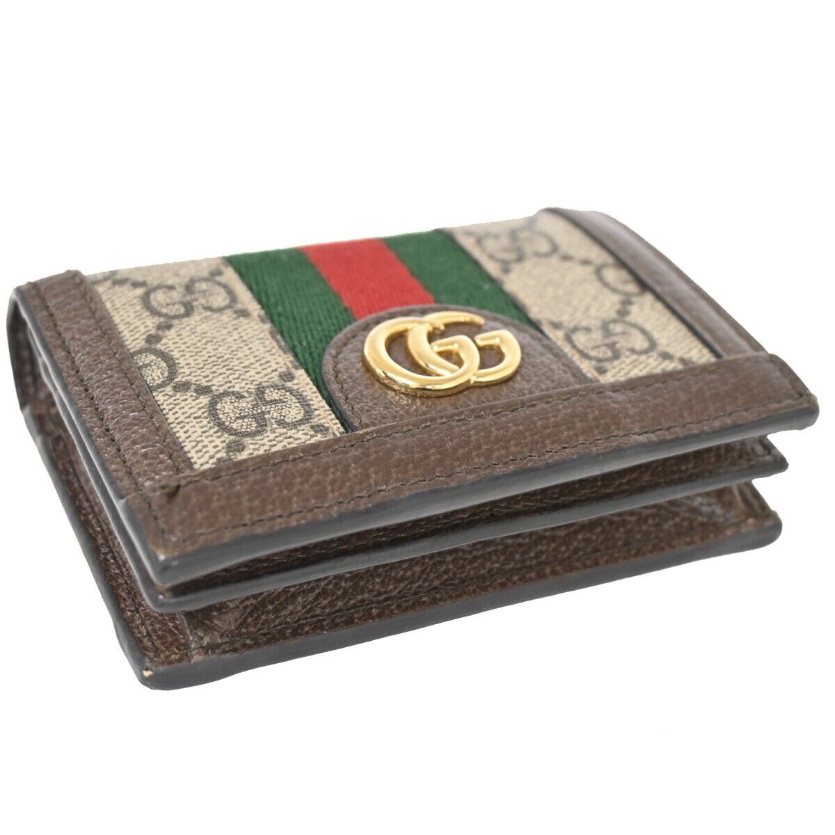 GUCCI Logo GG Ophidia Bifold Wallet Purse Supreme Leather Brown Gold 36SH364