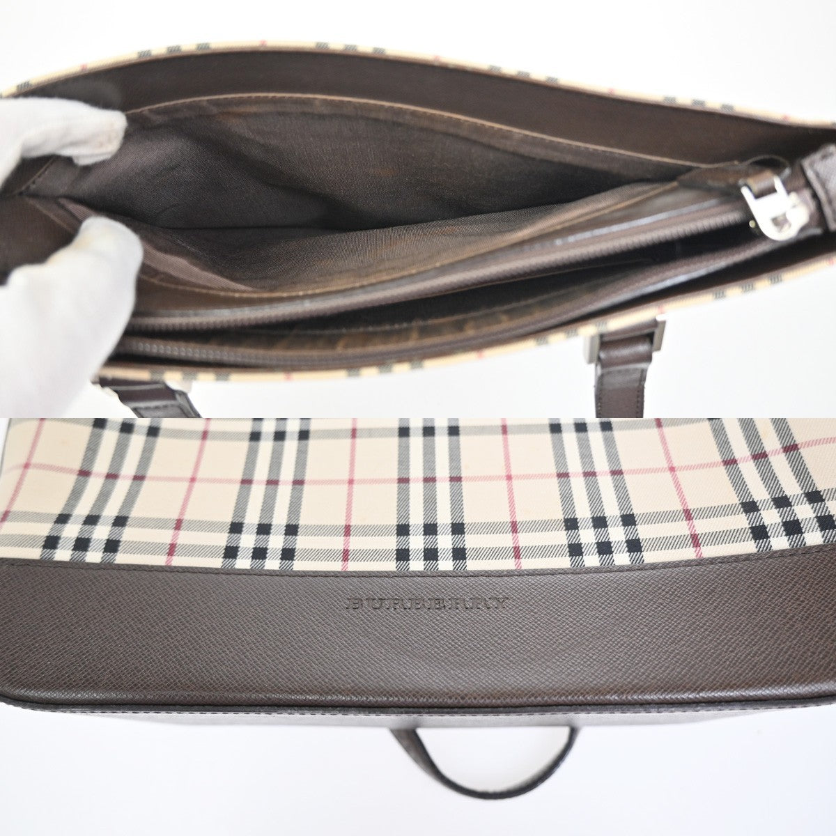 BURBERRY Nova Check Pattern Shoulder Bag Canvas Leather Brown Beige SHW 65KD026