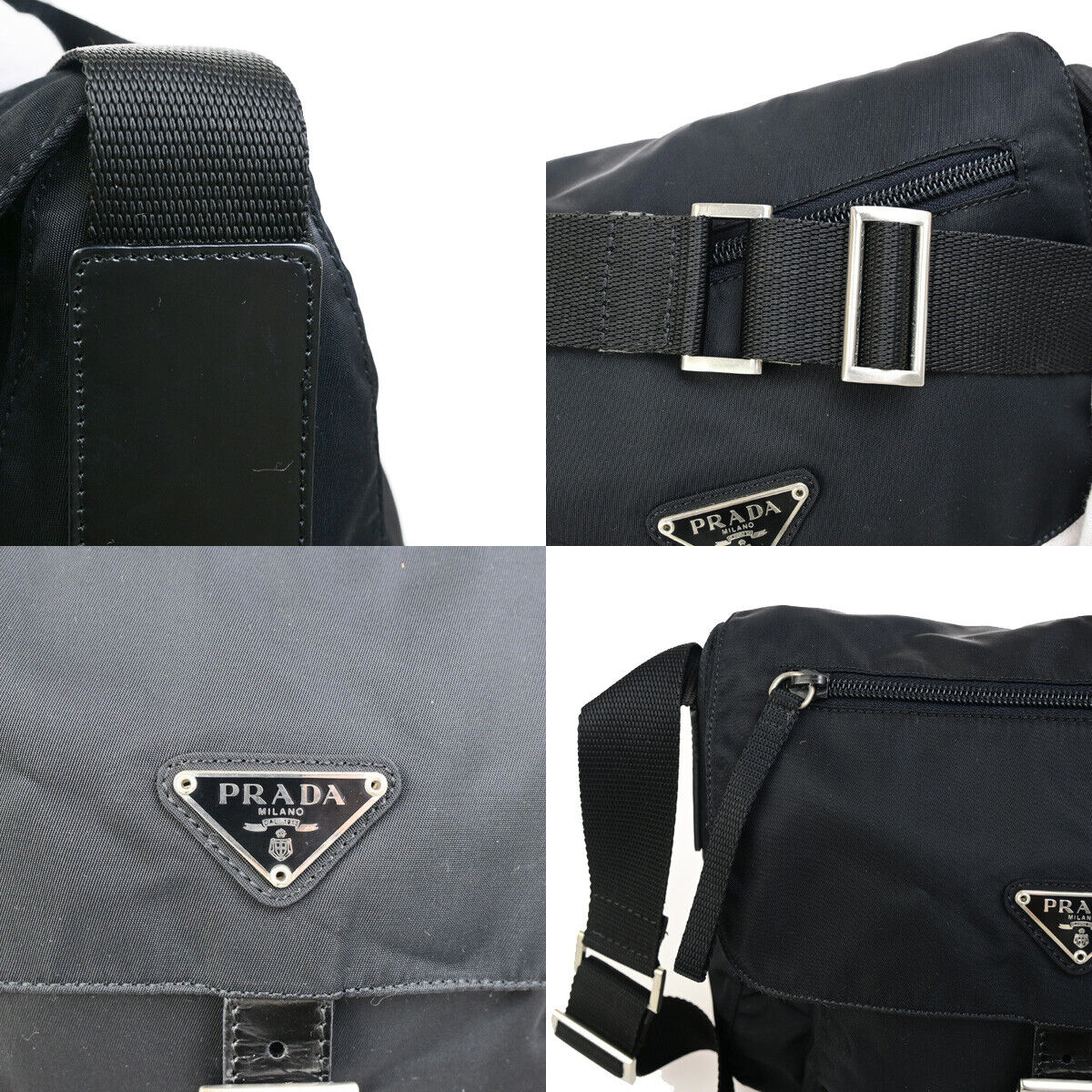 PRADA Logo Tessuto Shoulder Bag Nylon Leather Black SHW Italy 35YG487