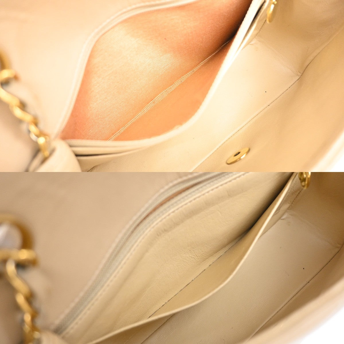 CHANEL CC Diana Matelasse 22 Chain Shoulder Bag Leather Beige Vintage 397RF995