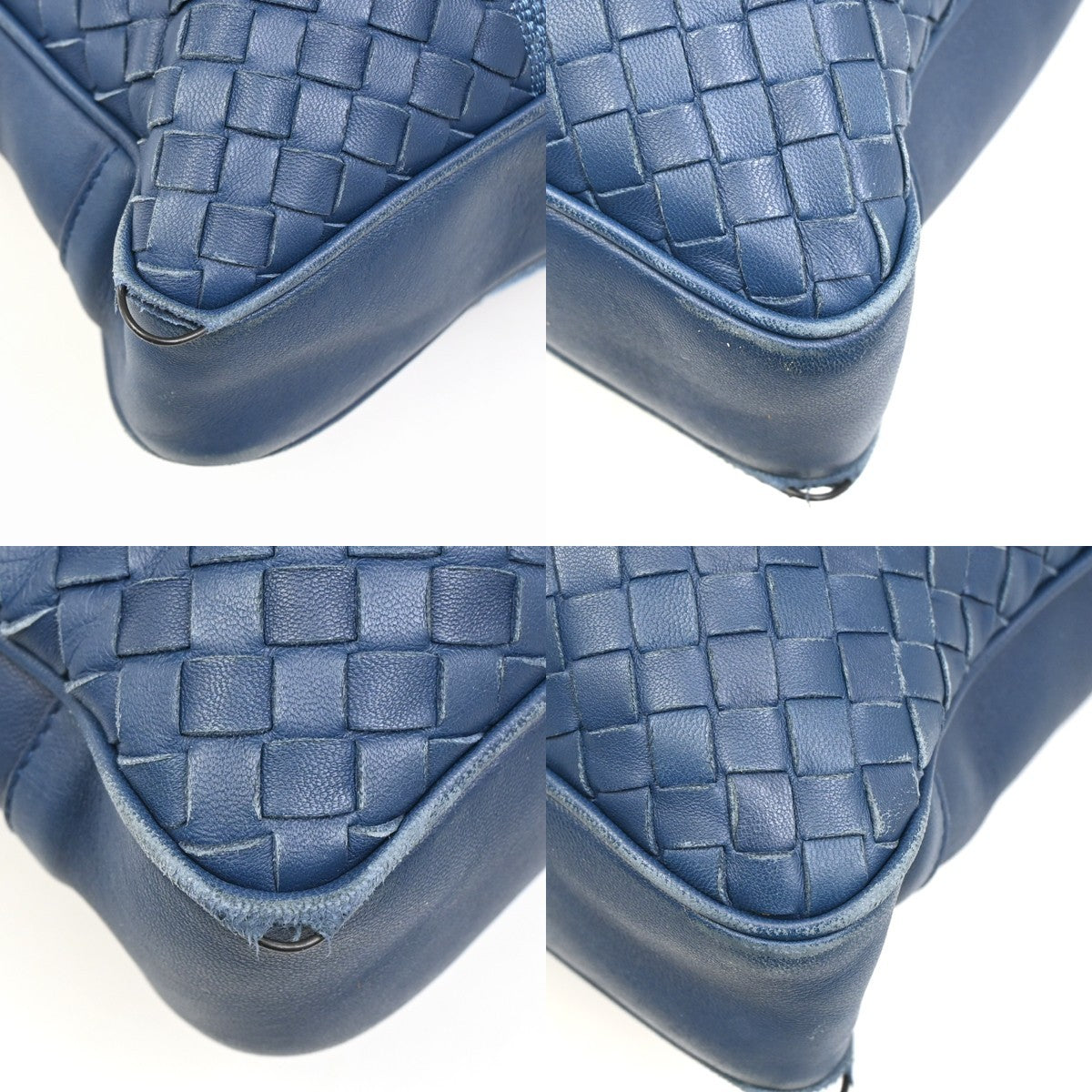 BOTTEGA VENETA Logo Intrecciato Hand Tote Bag Canvas Leather Blue Italy 38ZA106