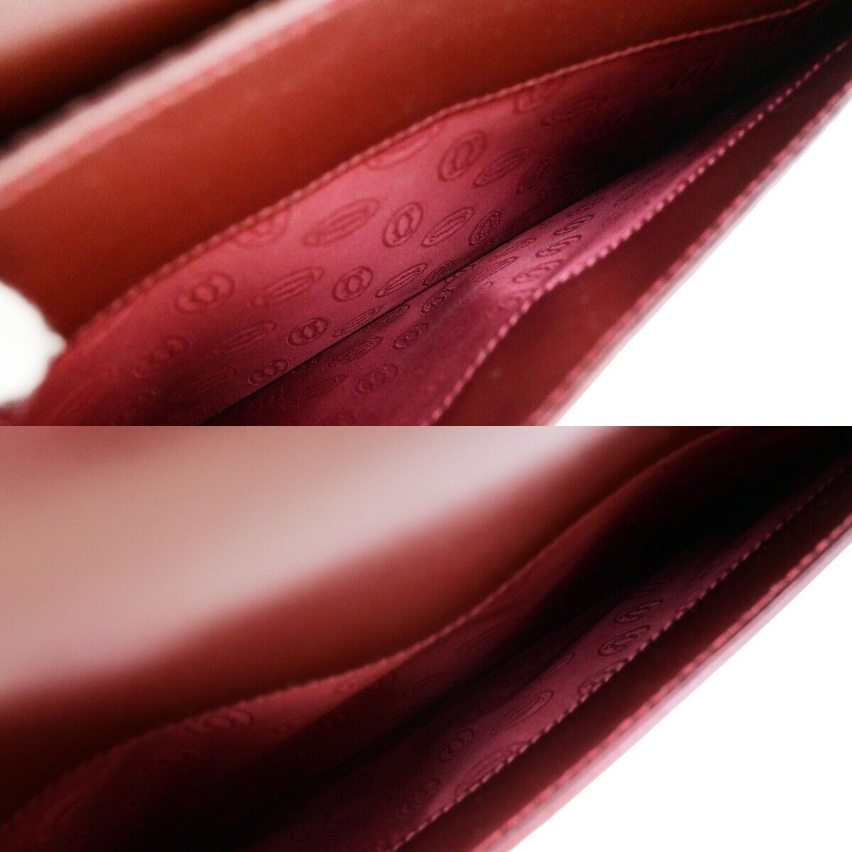 MUST DE CARTIER 2C Logo Clutch Hand Bag Leather Burgundy GHW Italy 05EC983